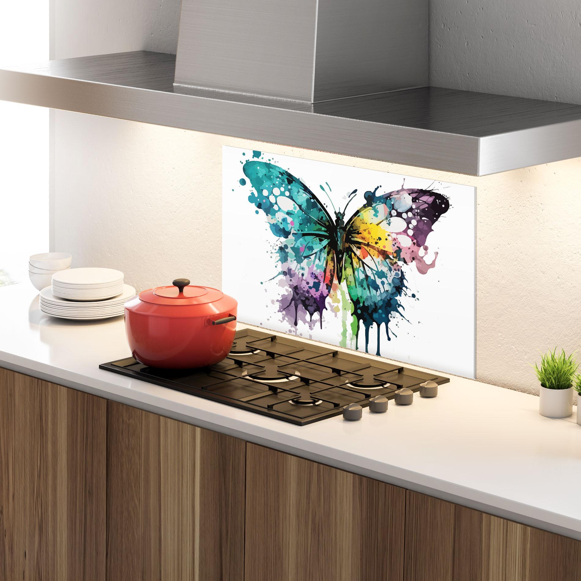 Küchenrückwand Glas Watercolor Pretty Butterfly mockup 4