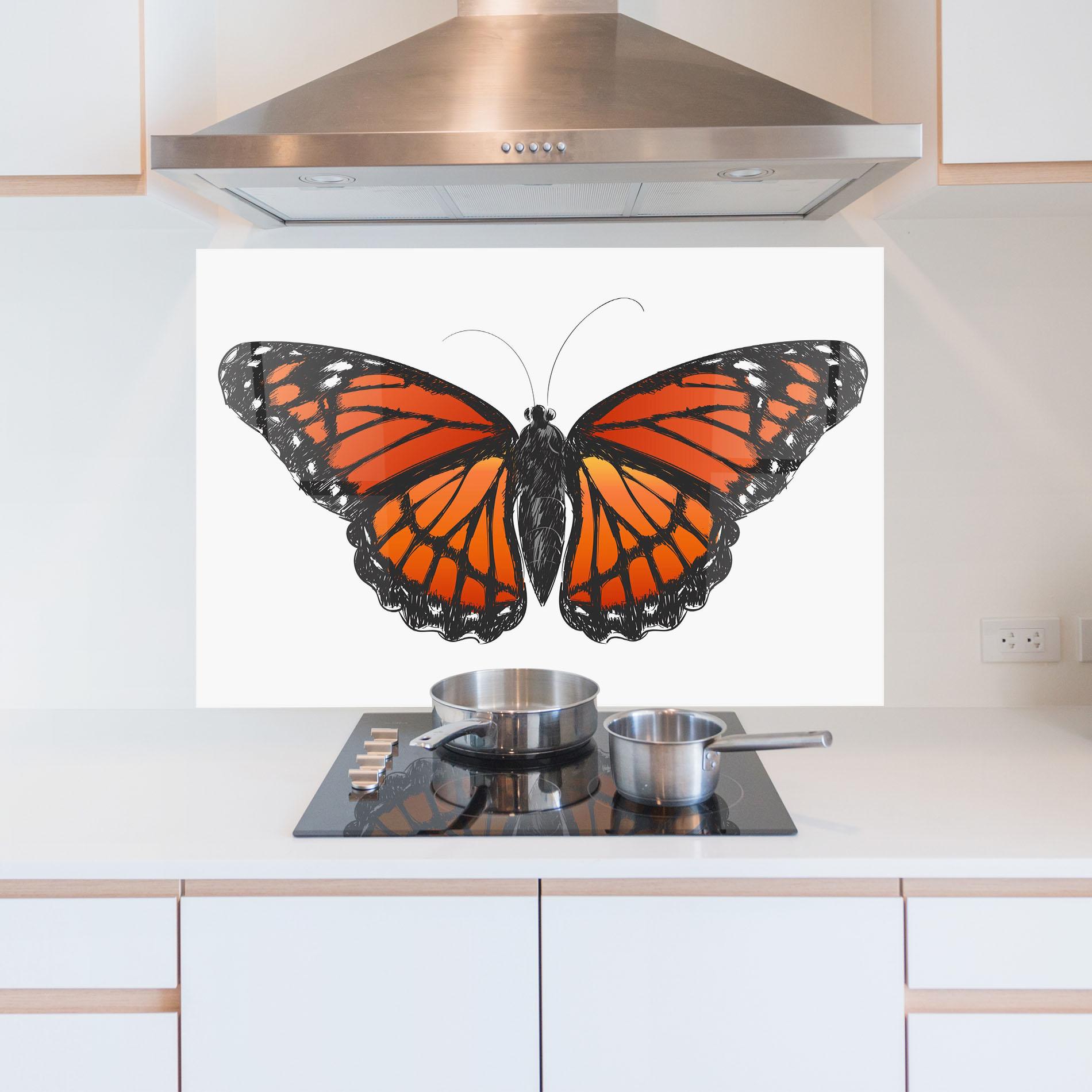 Küchenrückwand Glas Beautiful Orange Butterfly mockup 5
