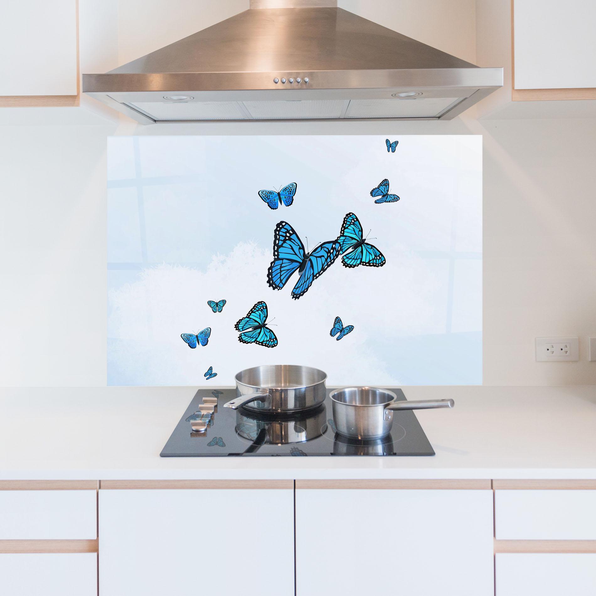 Küchenrückwand Glas Blue Sky Butterfly mockup 5