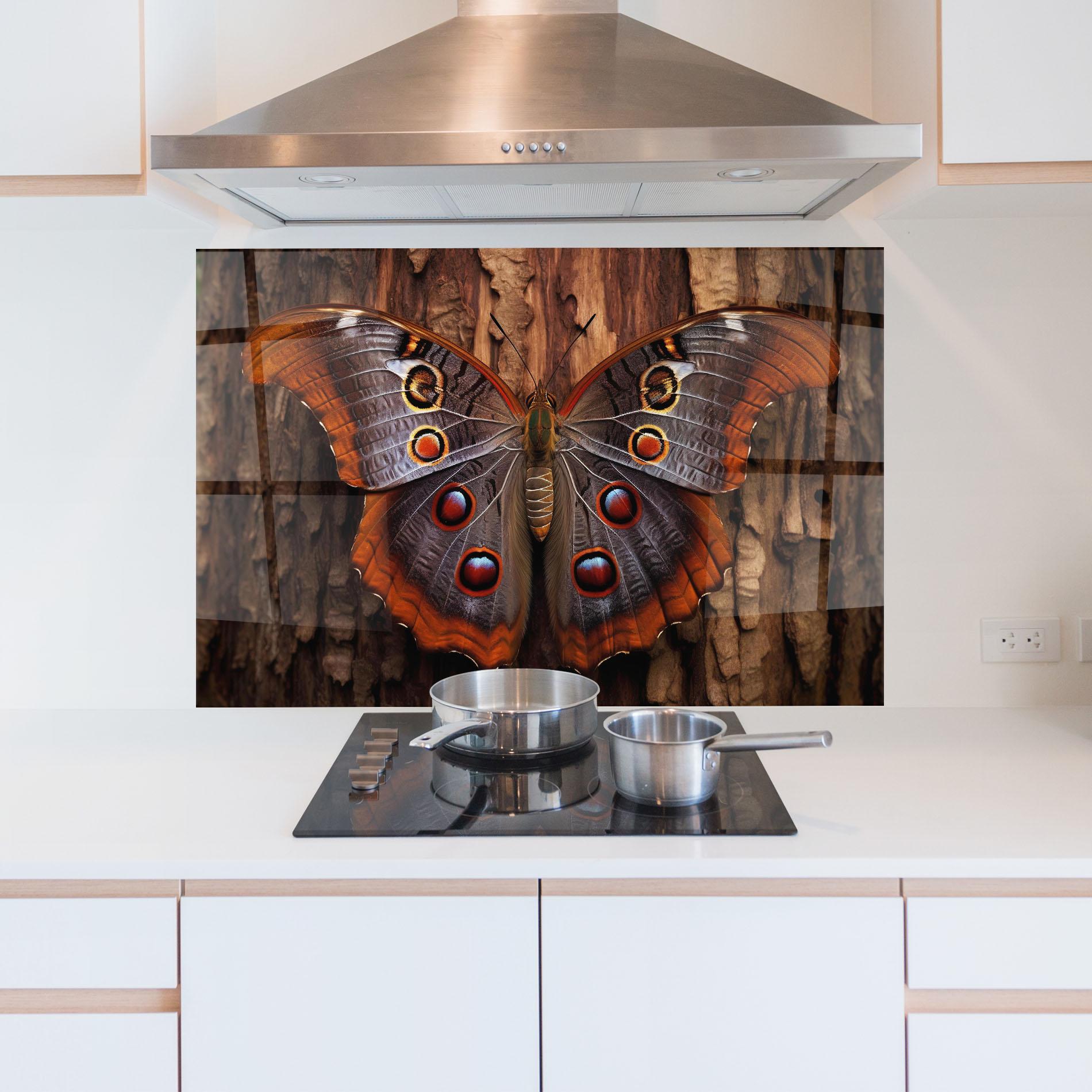 Küchenrückwand Glas Brown Eyes Butterfly mockup 5