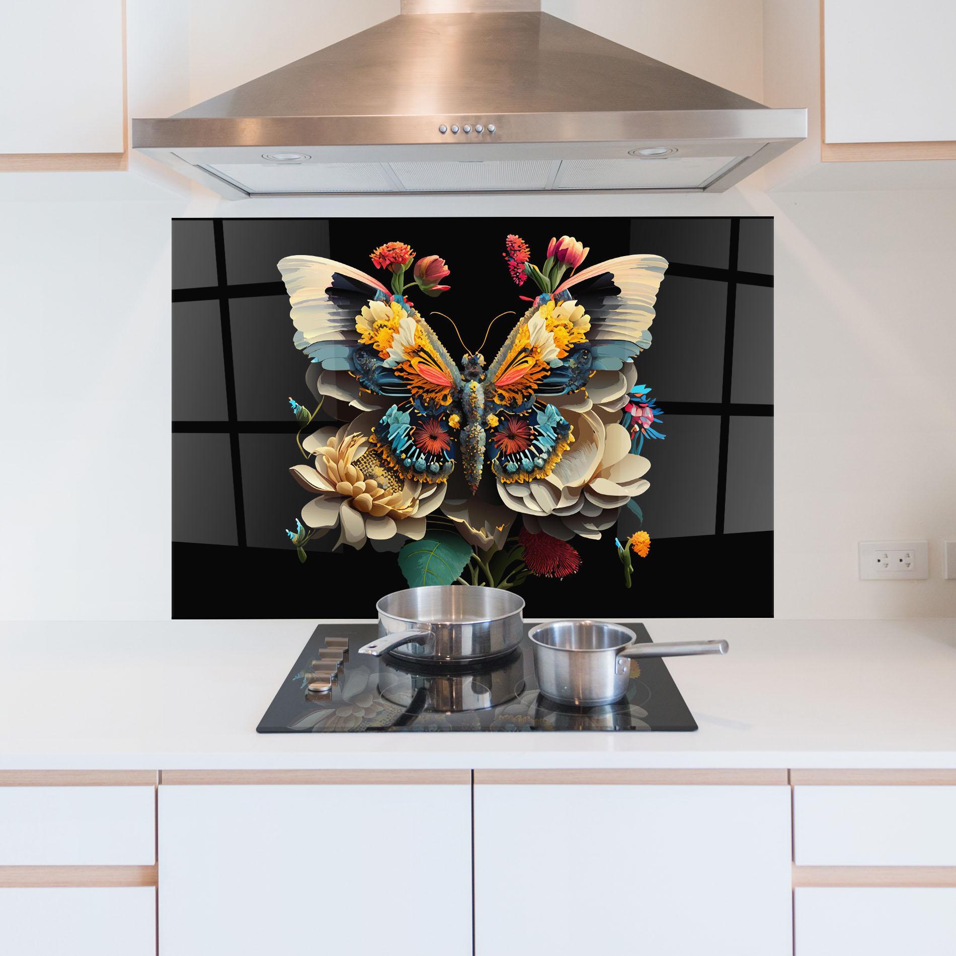 Küchenrückwand Glas Colorful Butterfly mockup 5
