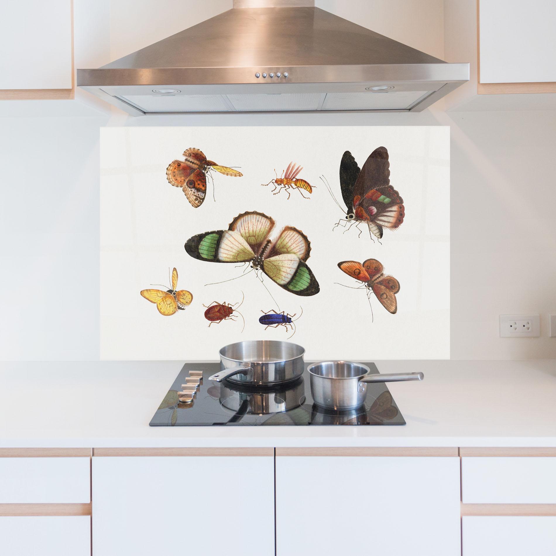 Küchenrückwand Glas Green Cream Butterfly mockup 5