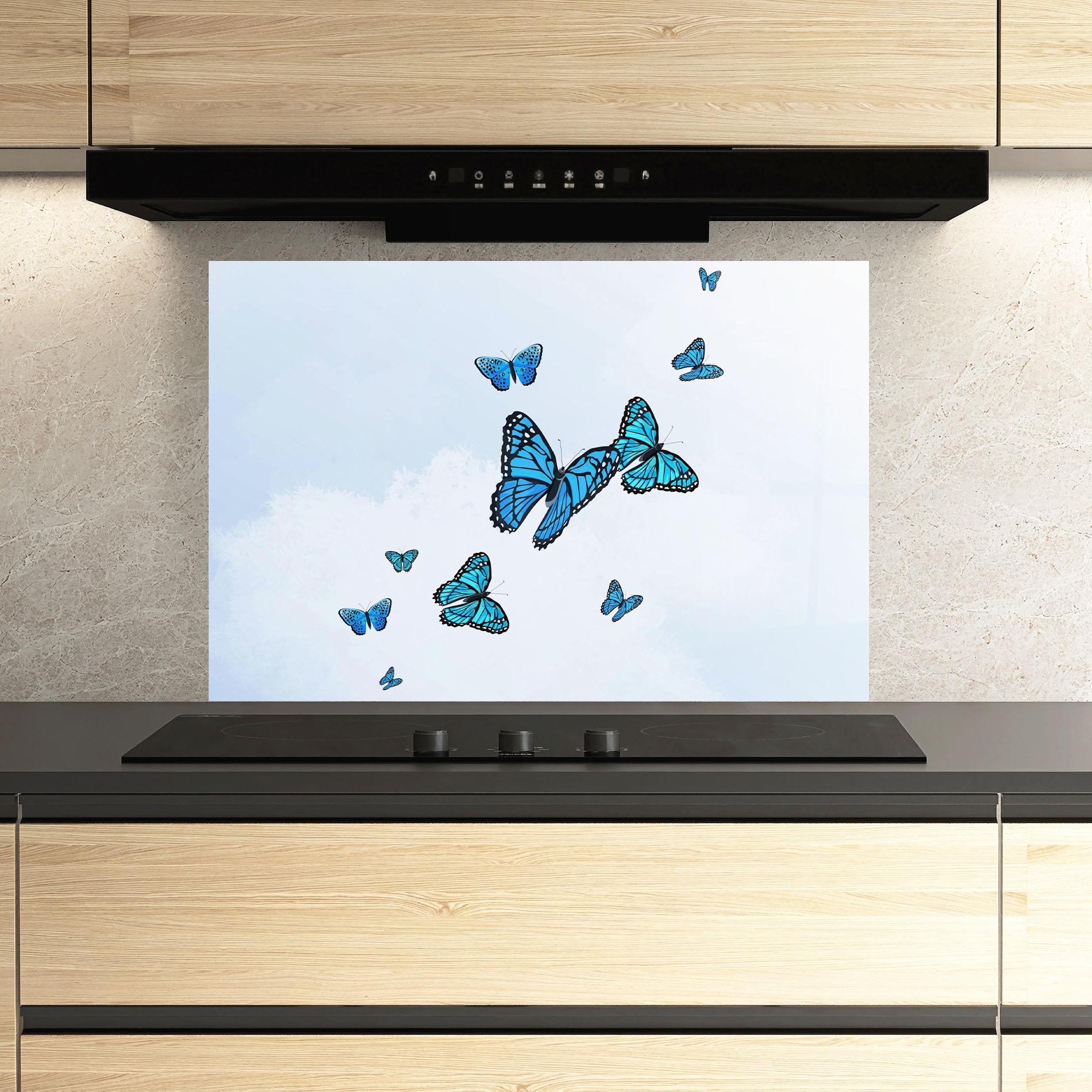 Küchenrückwand Glas Blue Sky Butterfly mockup 3
