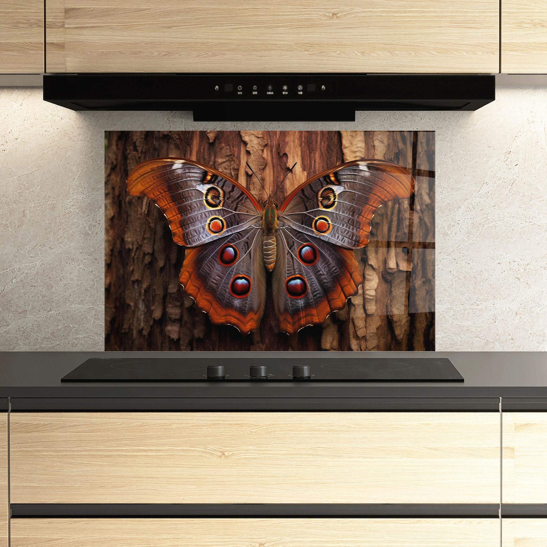 Küchenrückwand Glas Brown Eyes Butterfly mockup 3