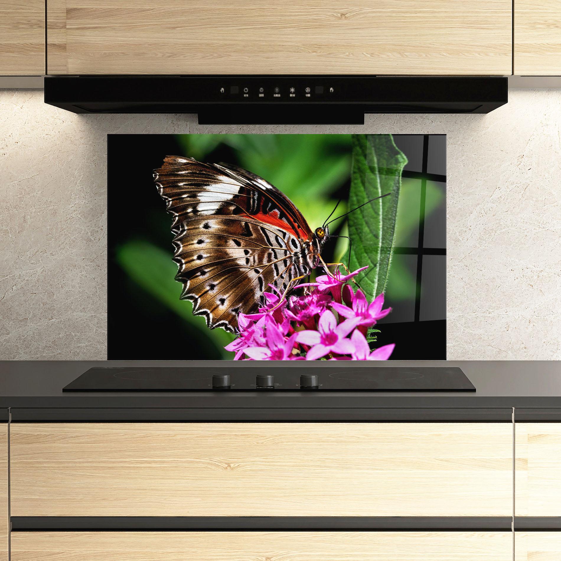Küchenrückwand Glas Brown Red Butterfly mockup 3