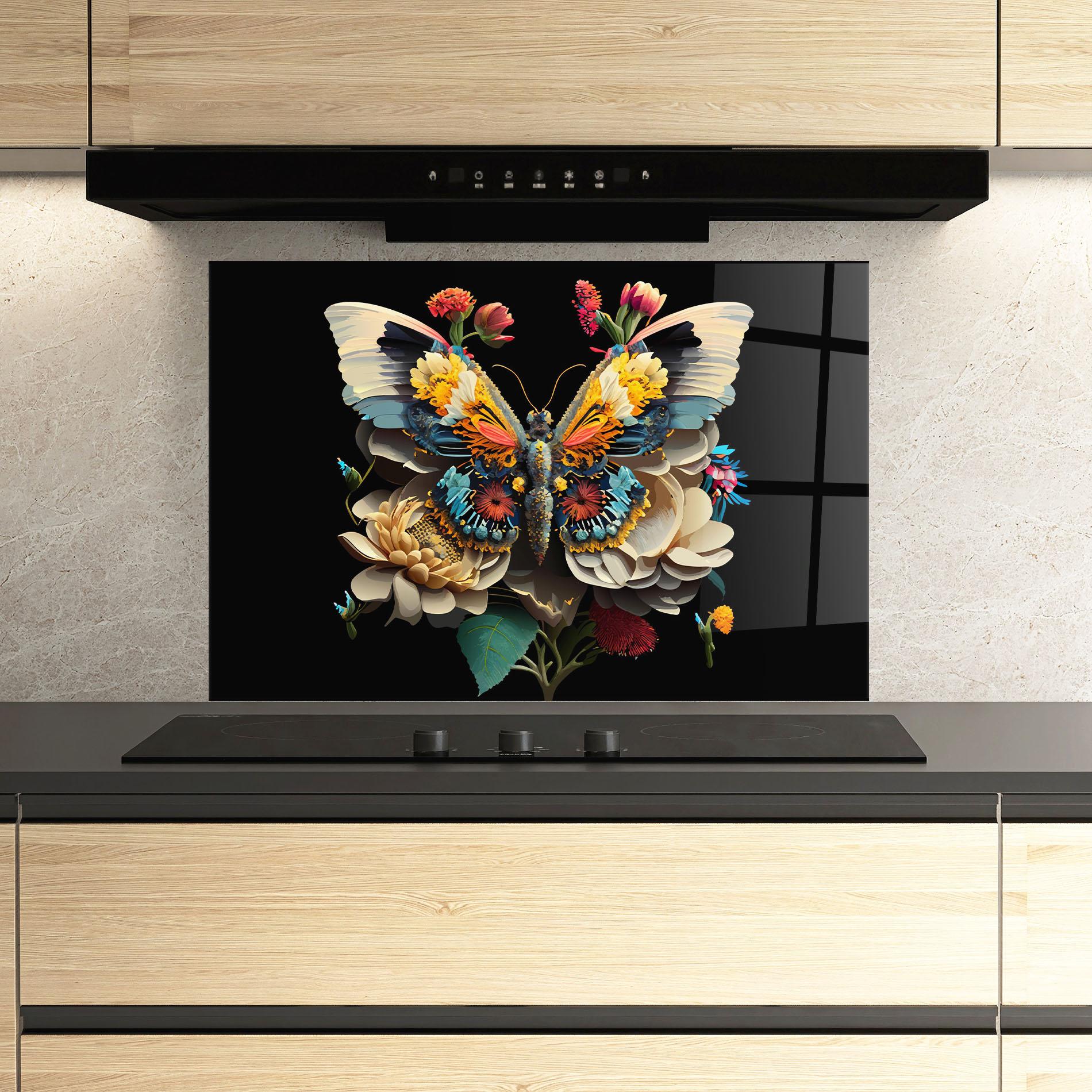 Küchenrückwand Glas Colorful Butterfly mockup 3