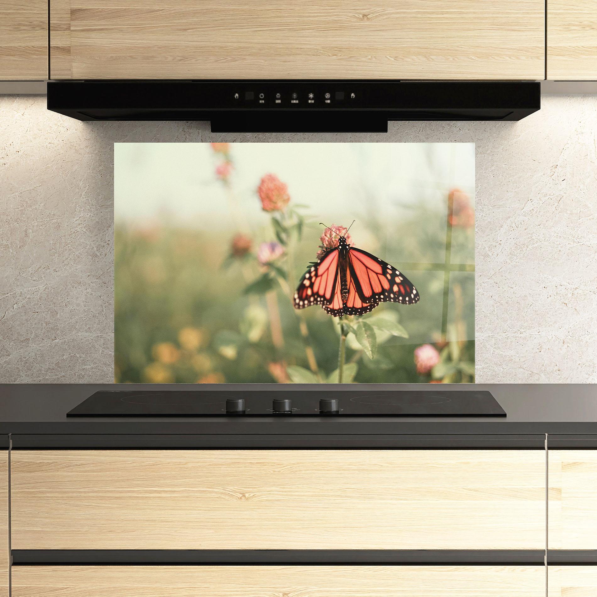 Küchenrückwand Glas Light Red Butterfly mockup 3