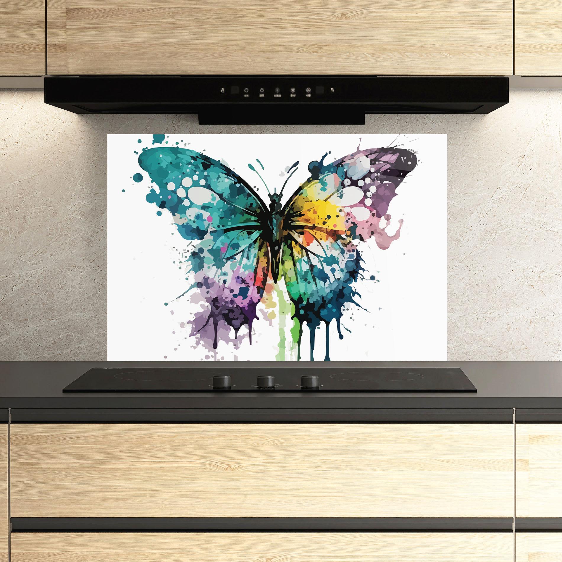 Küchenrückwand Glas Watercolor Pretty Butterfly mockup 3