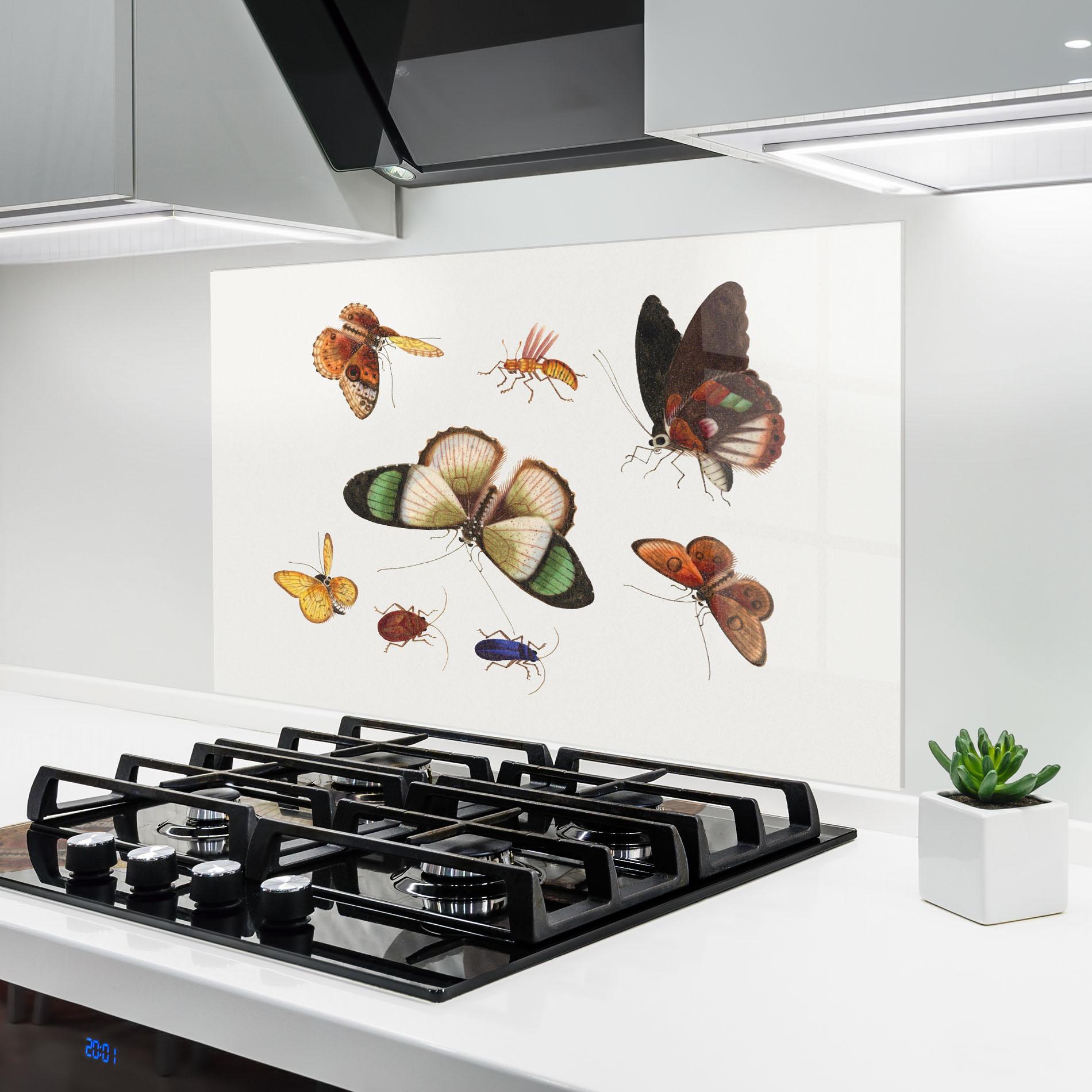 Küchenrückwand Glas Green Cream Butterfly mockup 6