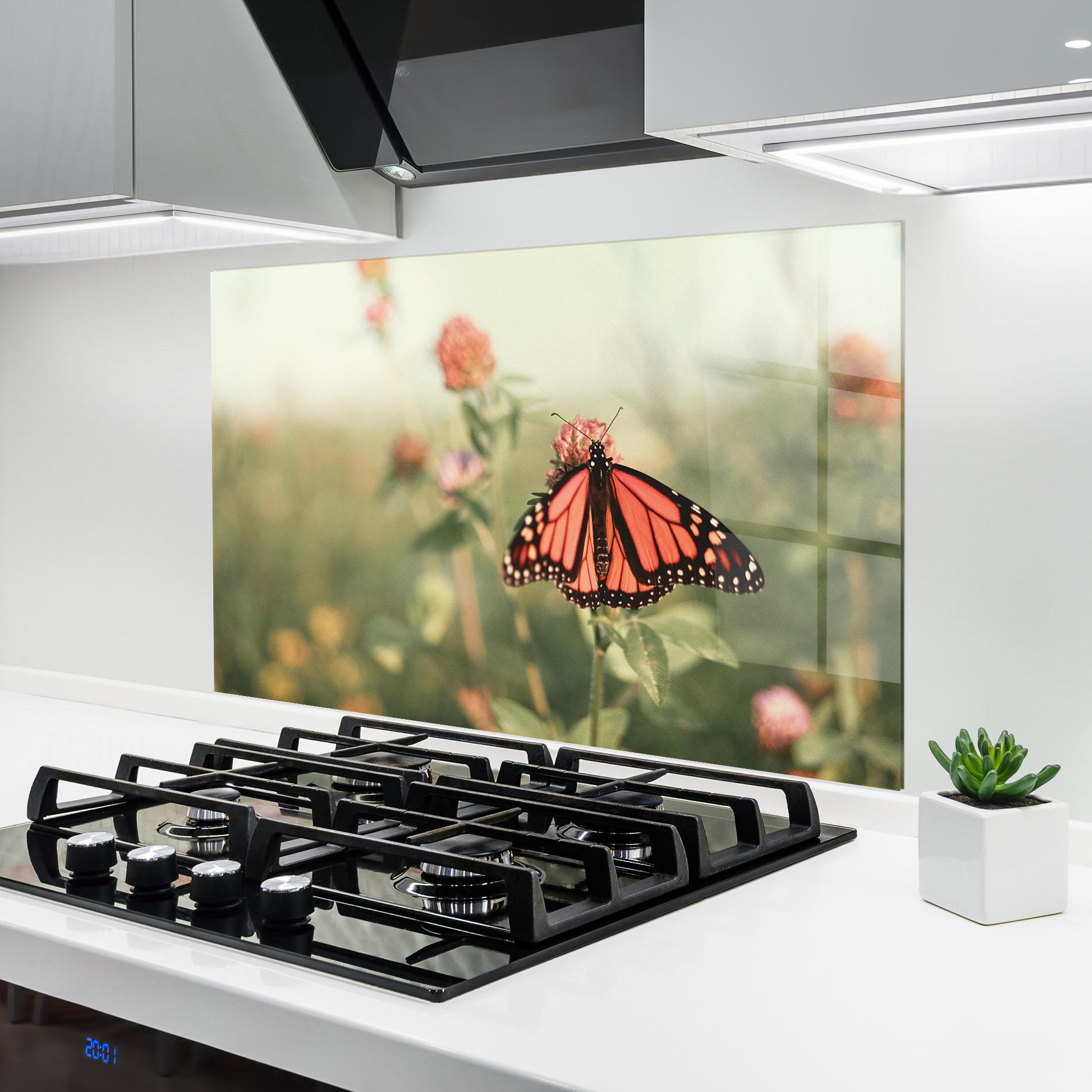 Küchenrückwand Glas Light Red Butterfly mockup 6