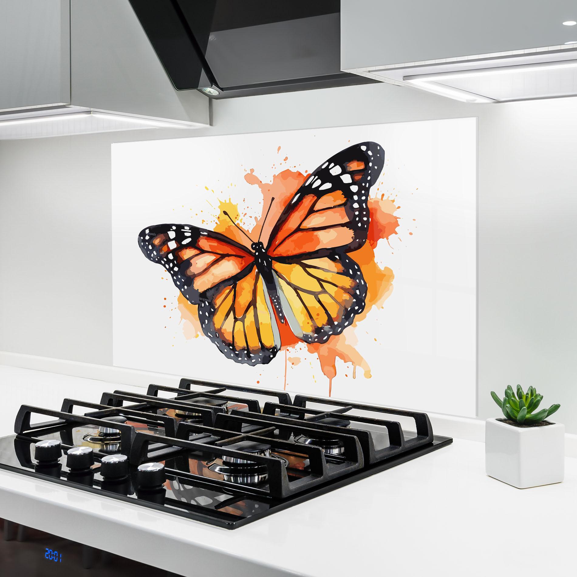 Küchenrückwand Glas Orange Watercolor Butterfly mockup 6