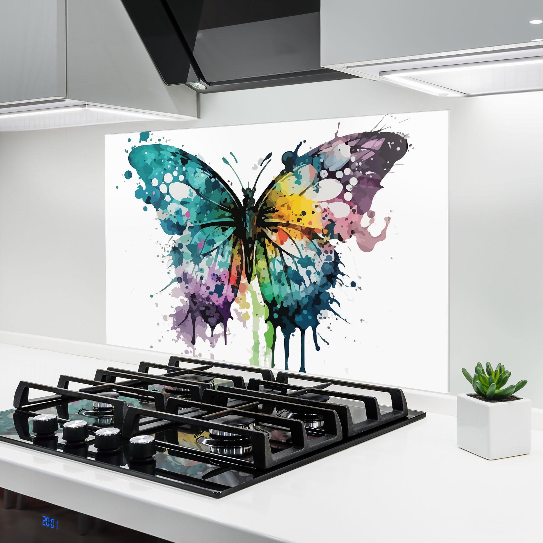 Küchenrückwand Glas Watercolor Pretty Butterfly mockup 6