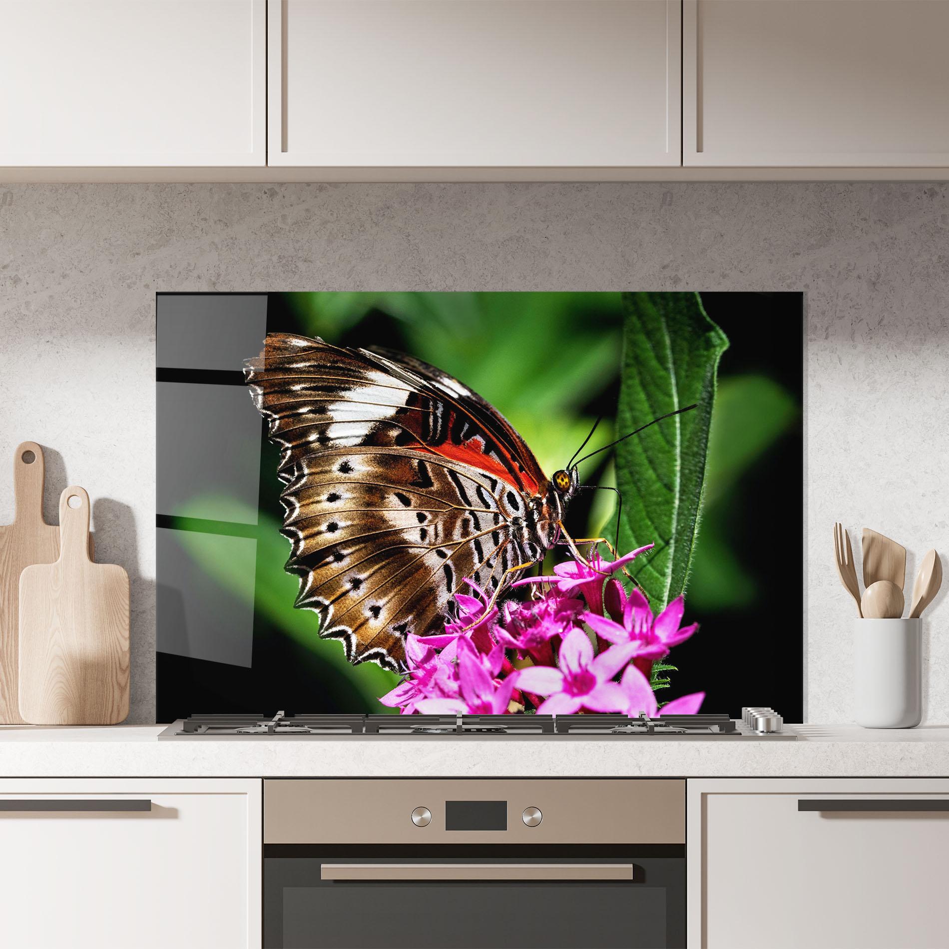 Küchenrückwand Glas Brown Red Butterfly mockup 7