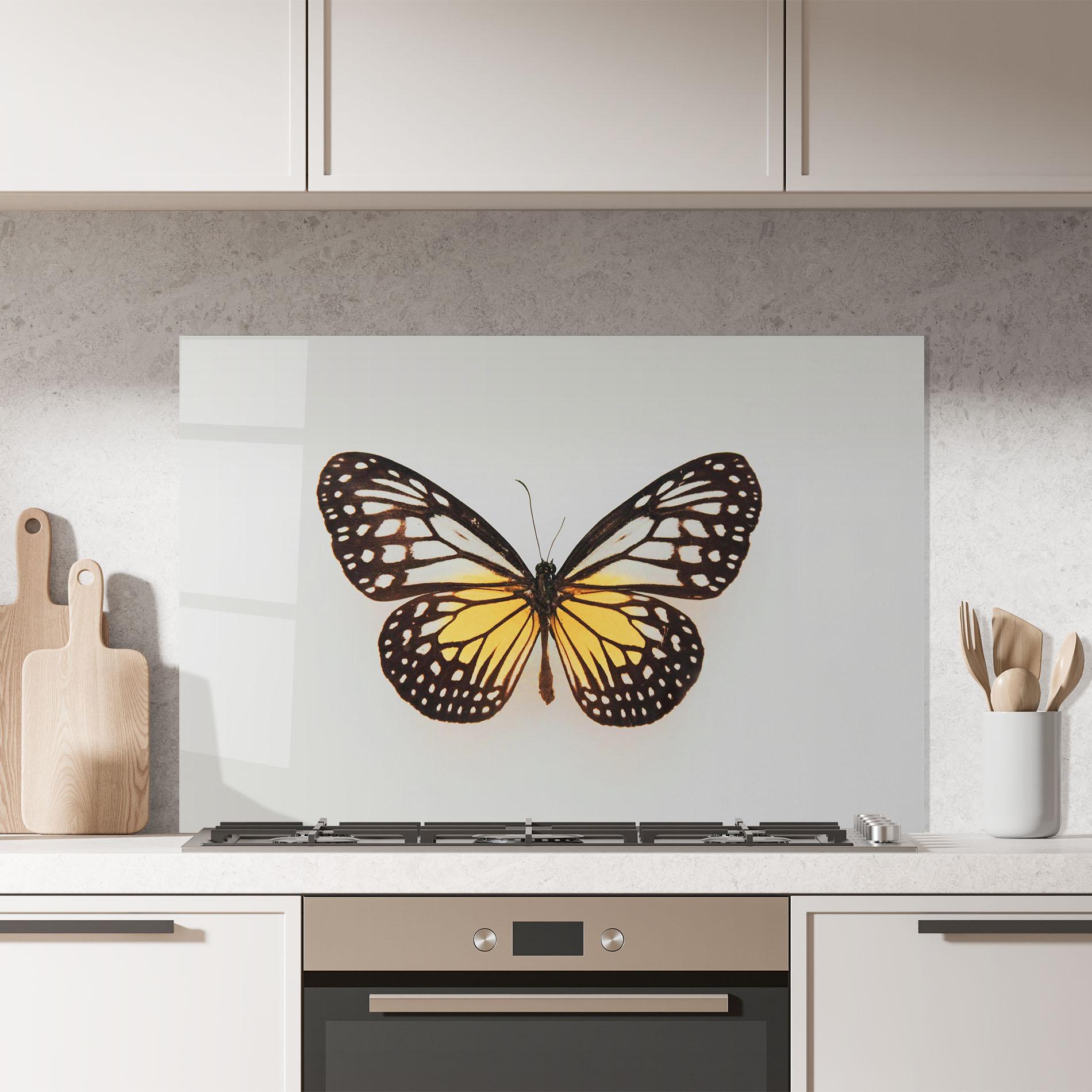 Küchenrückwand Glas Butterfly On Grey mockup 7
