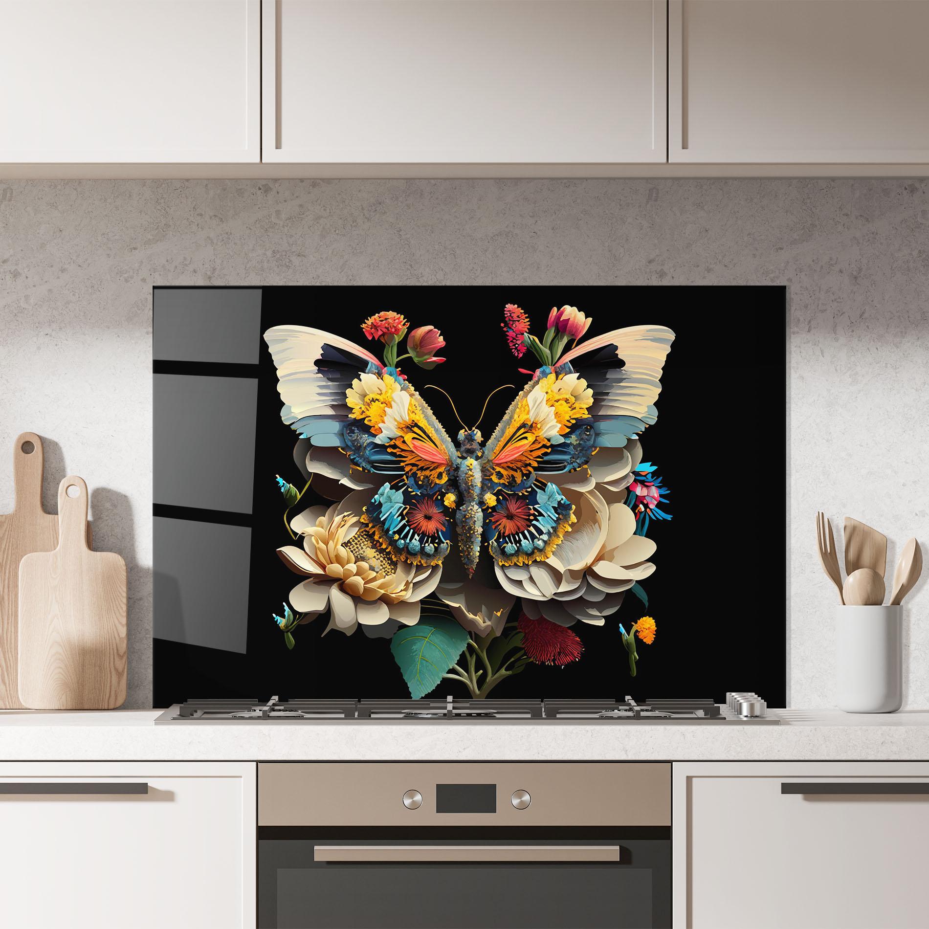 Küchenrückwand Glas Colorful Butterfly mockup 7