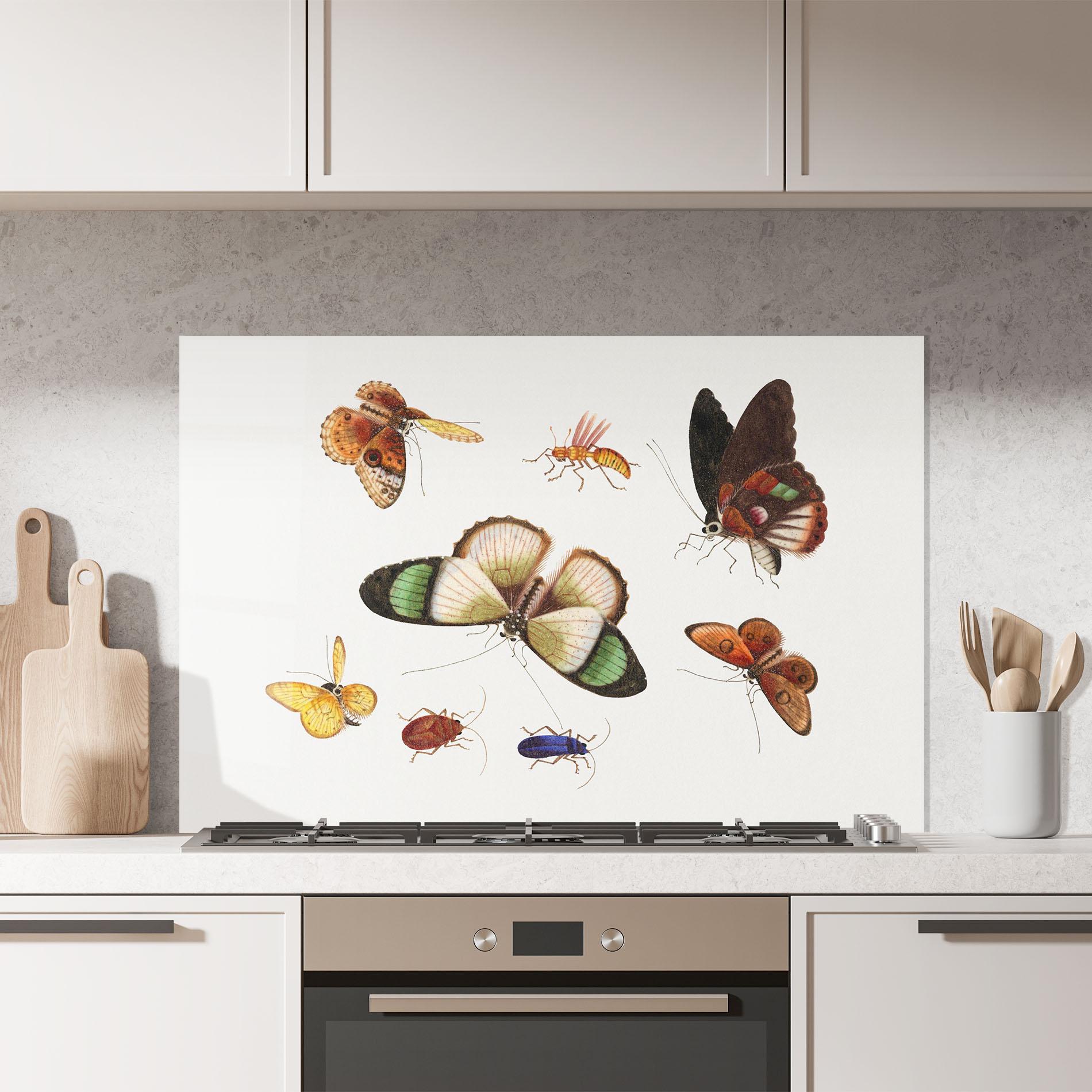 Küchenrückwand Glas Green Cream Butterfly mockup 7