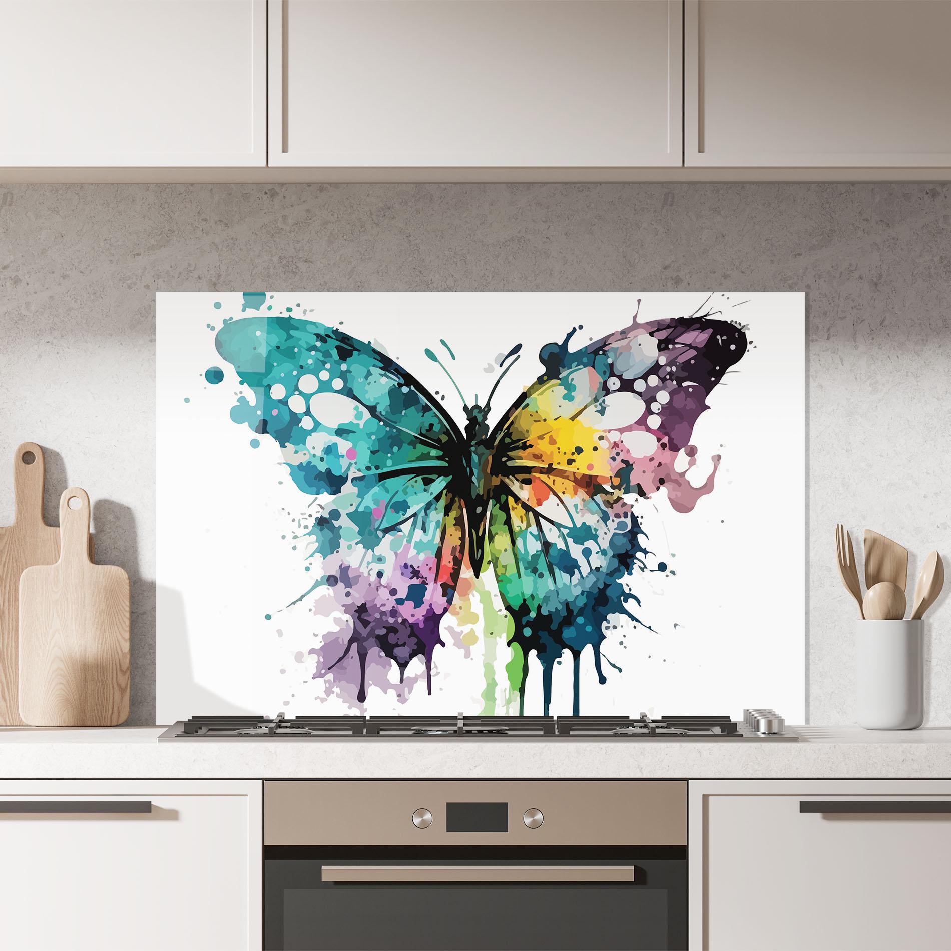 Küchenrückwand Glas Watercolor Pretty Butterfly mockup 7