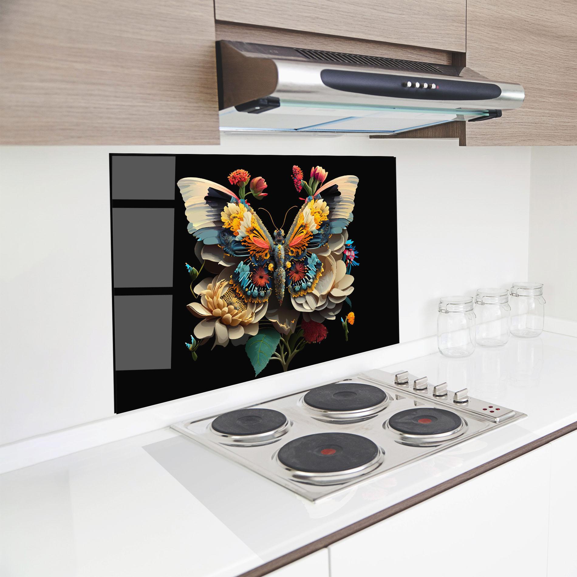 Küchenrückwand Glas Colorful Butterfly mockup 8