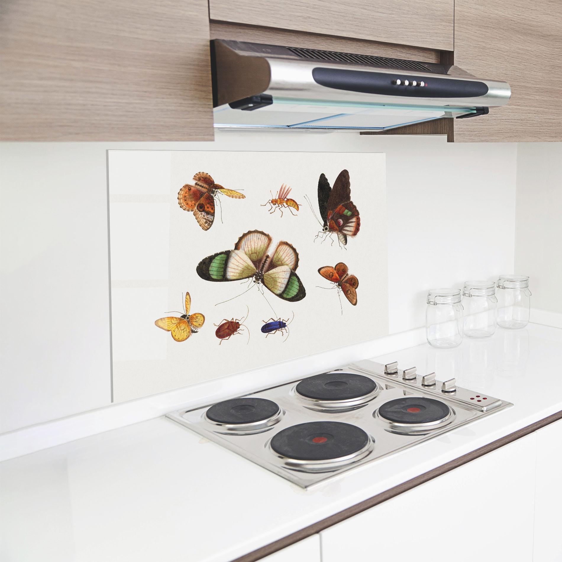 Küchenrückwand Glas Green Cream Butterfly mockup 8