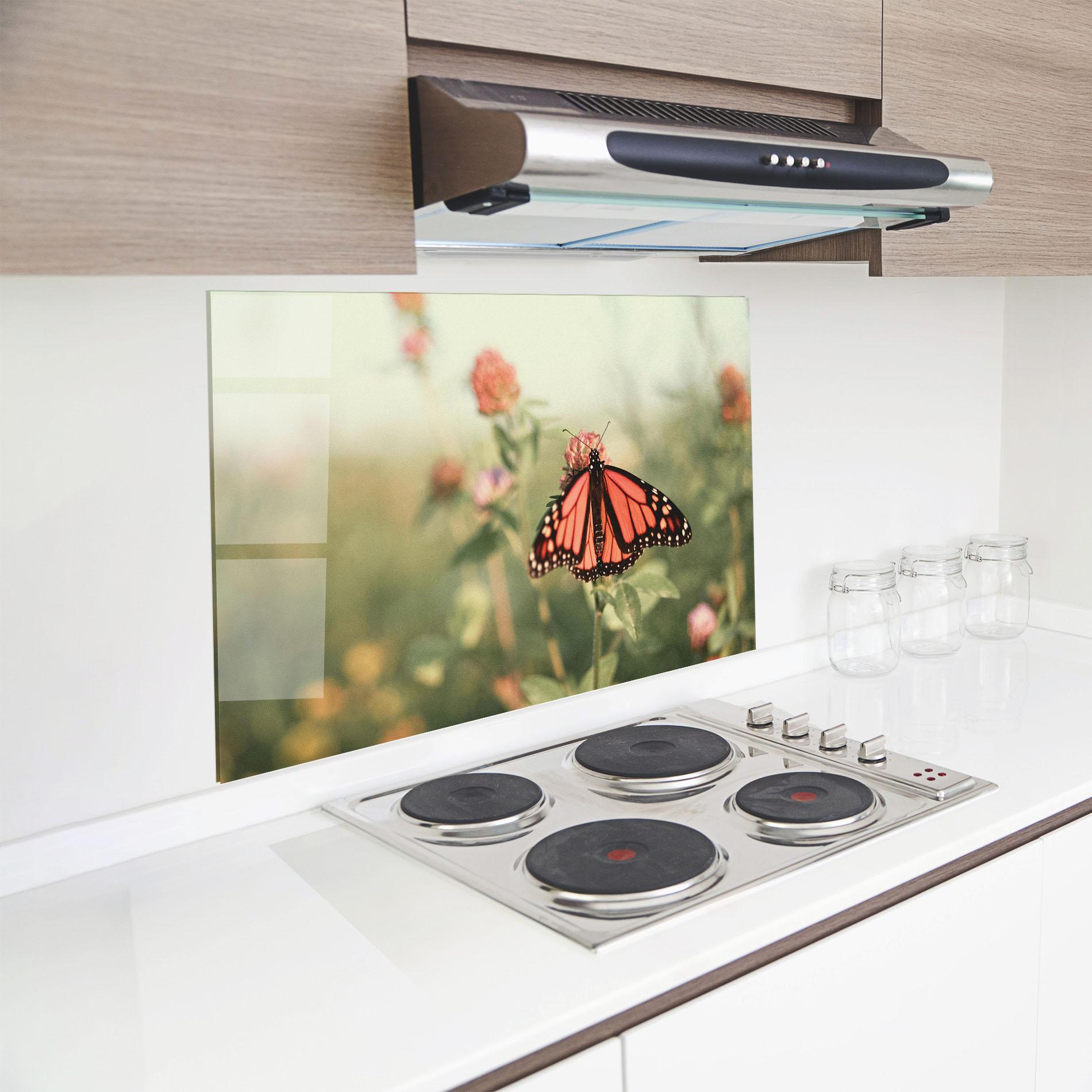 Küchenrückwand Glas Light Red Butterfly mockup 8