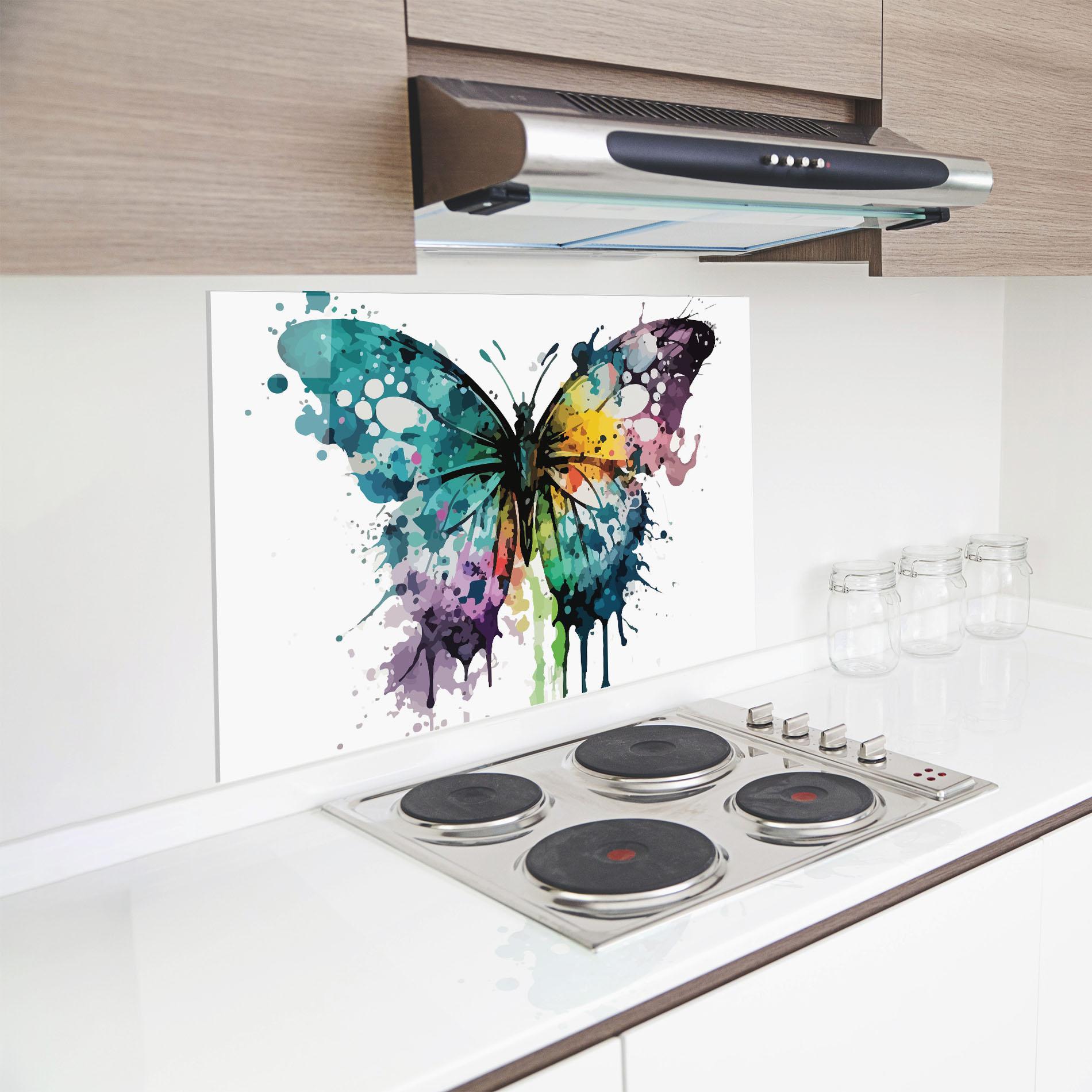 Küchenrückwand Glas Watercolor Pretty Butterfly mockup 8