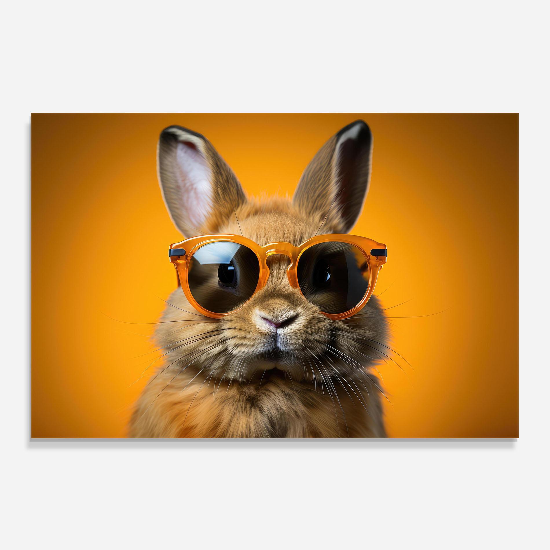 Küchenrückwand Glas Sunglasses Orange Rabbit mockup 0