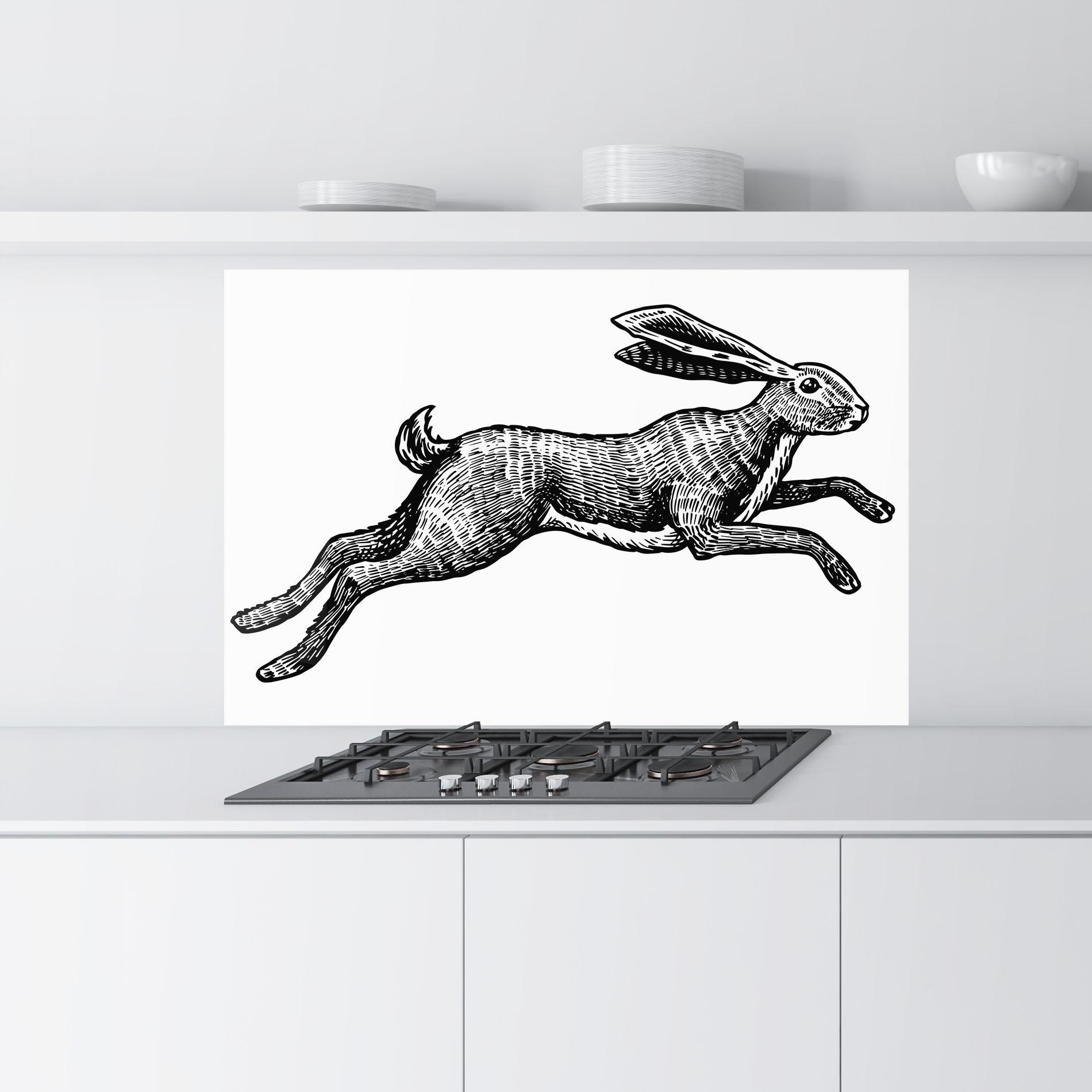Küchenrückwand Glas Black Line Bunny mockup 9