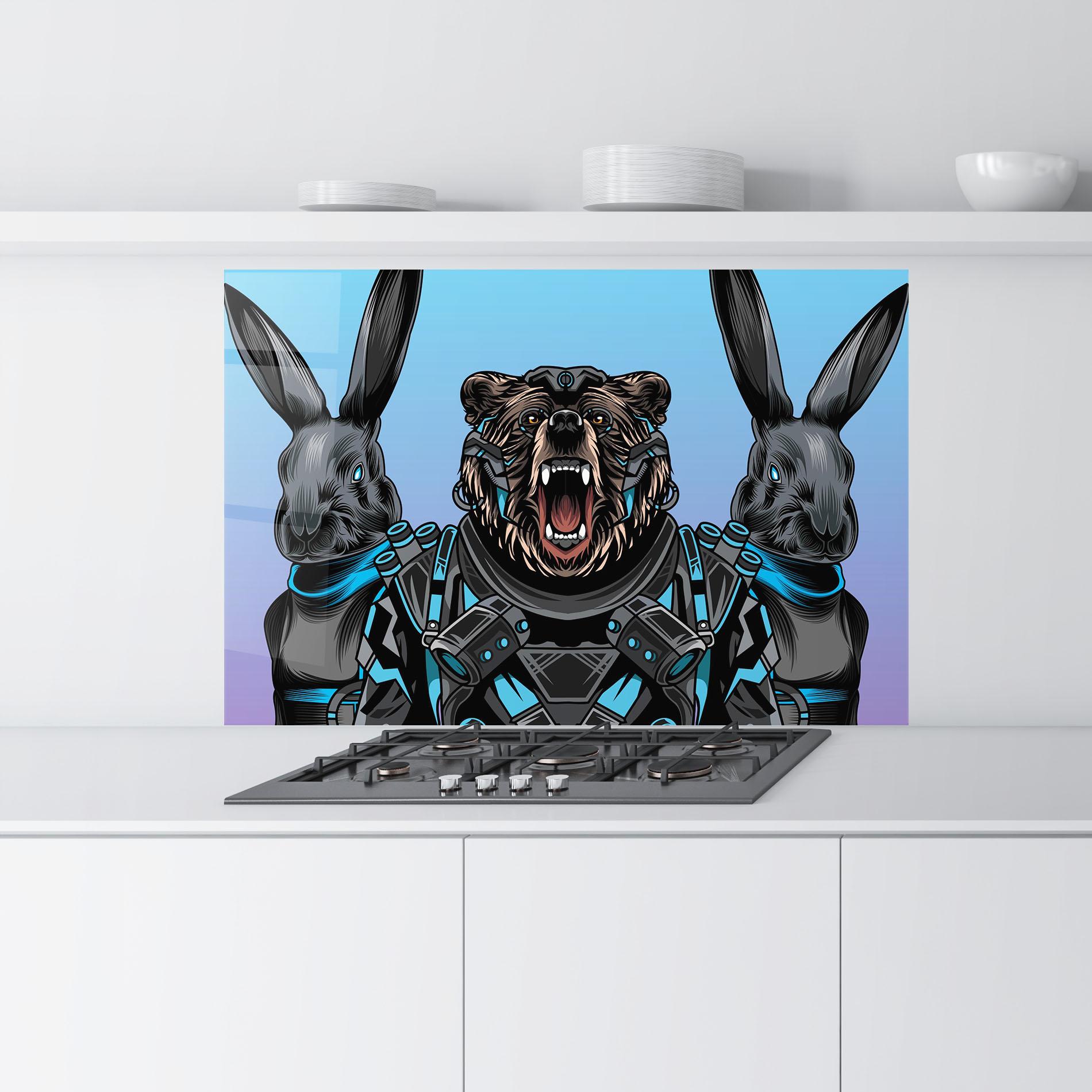 Küchenrückwand Glas Bunny Bear mockup 9