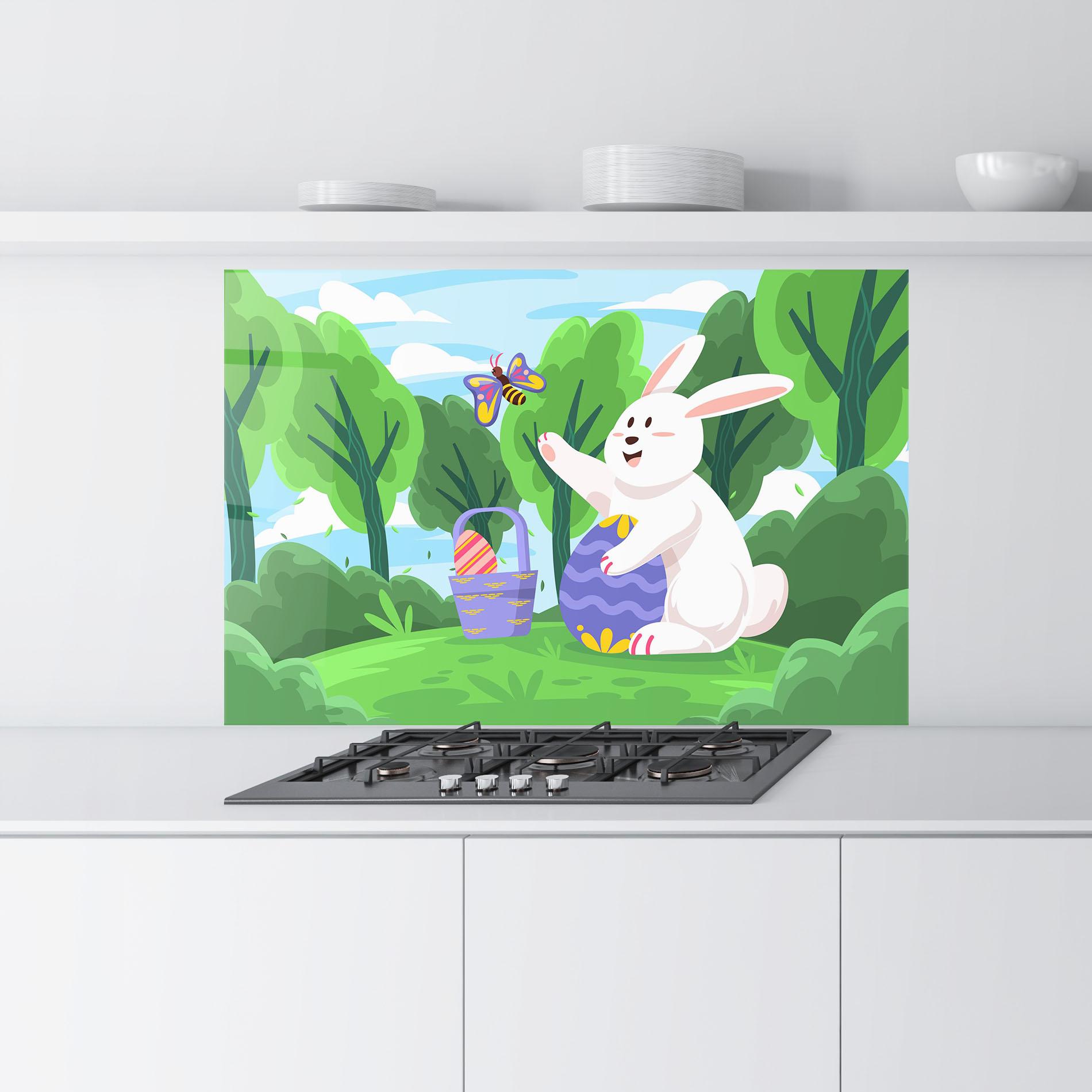 Küchenrückwand Glas Easter Rabbit mockup 9