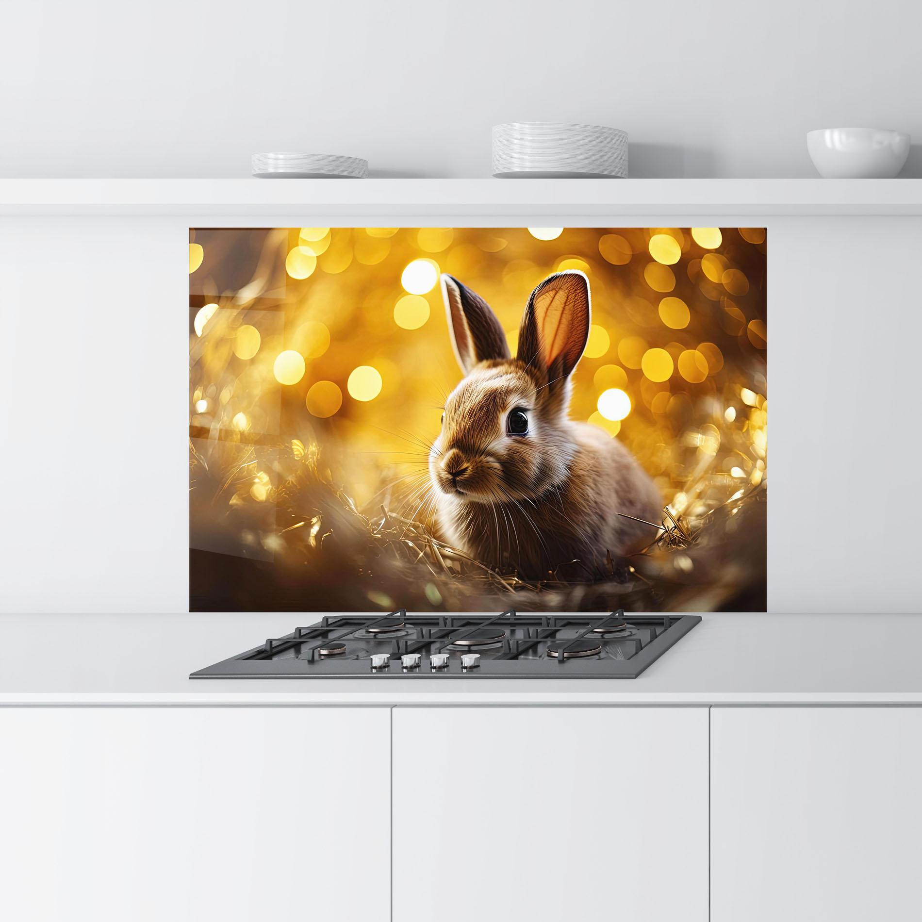 Küchenrückwand Glas Gold Lights Bunny mockup 9