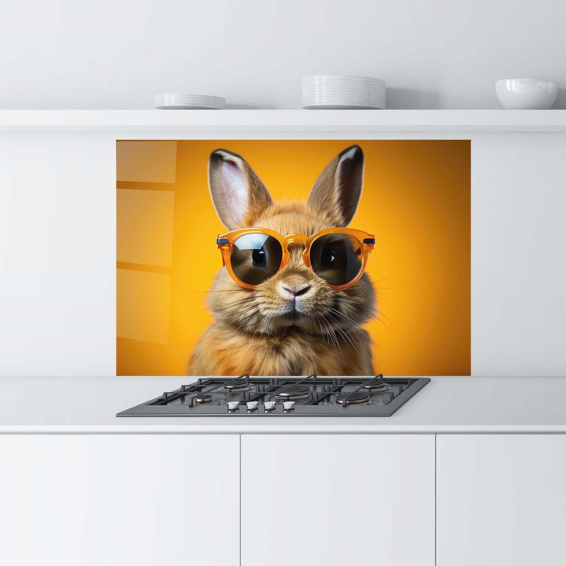 Küchenrückwand Glas Sunglasses Orange Rabbit mockup 9