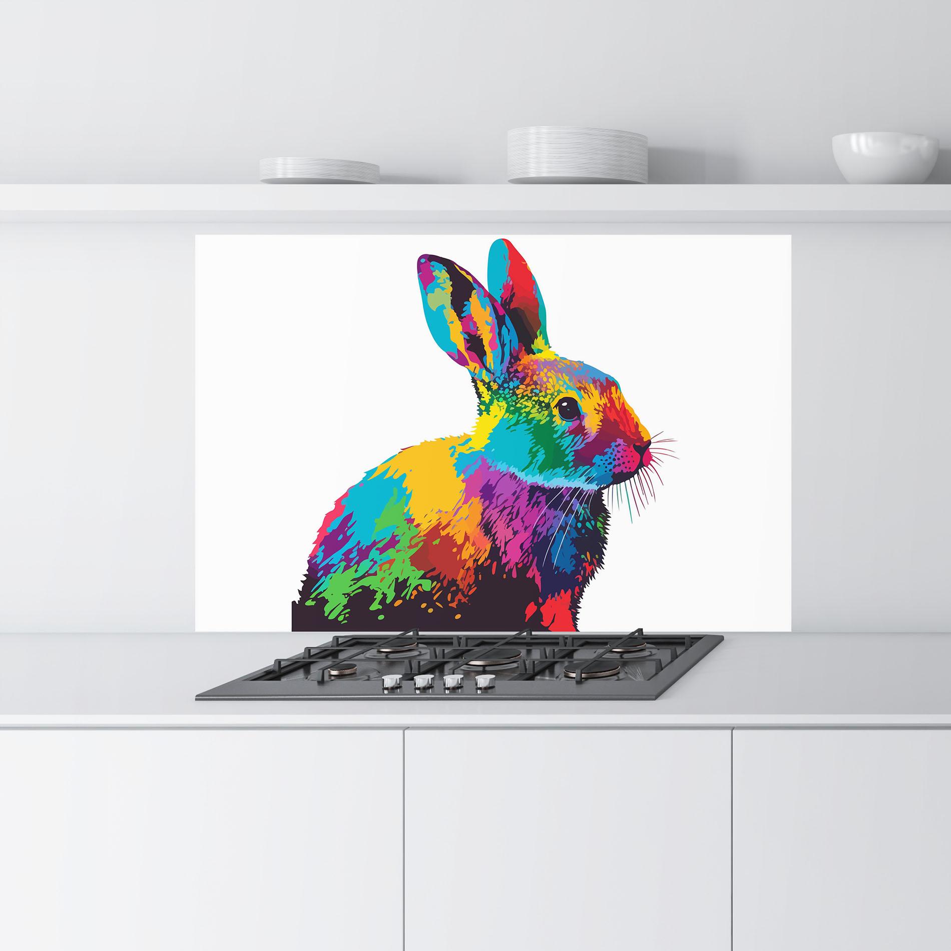 Küchenrückwand Glas Yellow Blue Bunny mockup 9