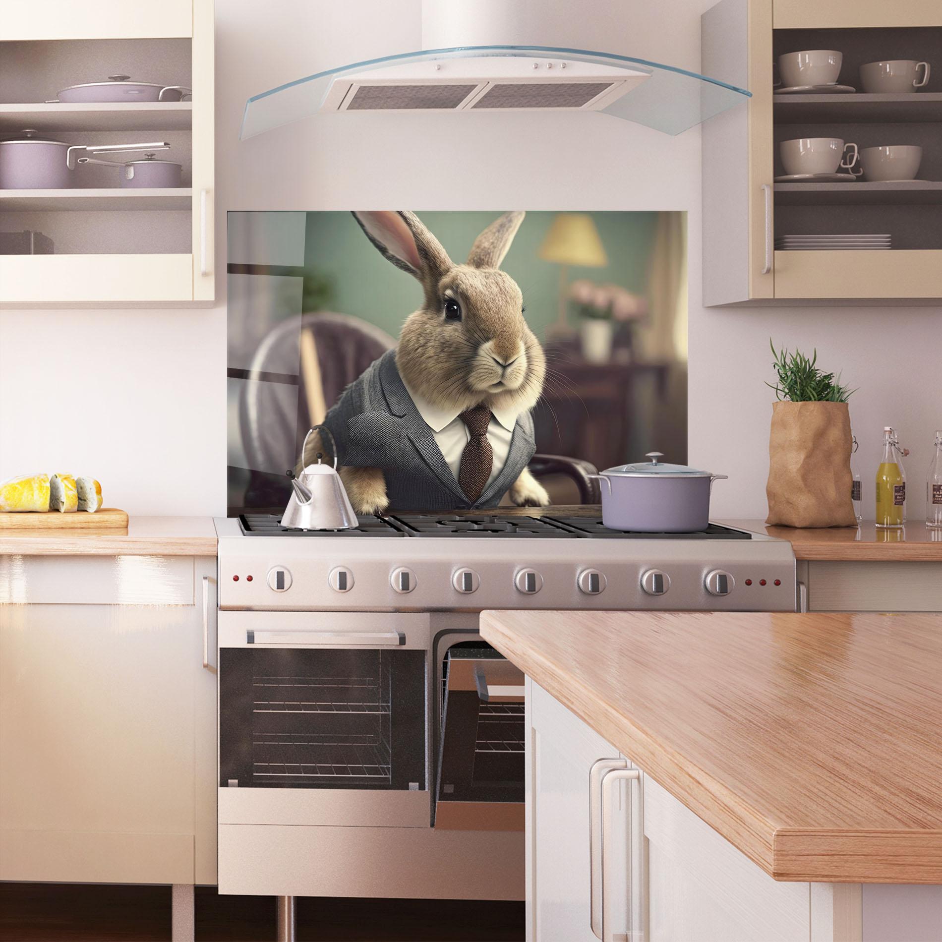Küchenrückwand Glas Business Suit Bunny mockup 1