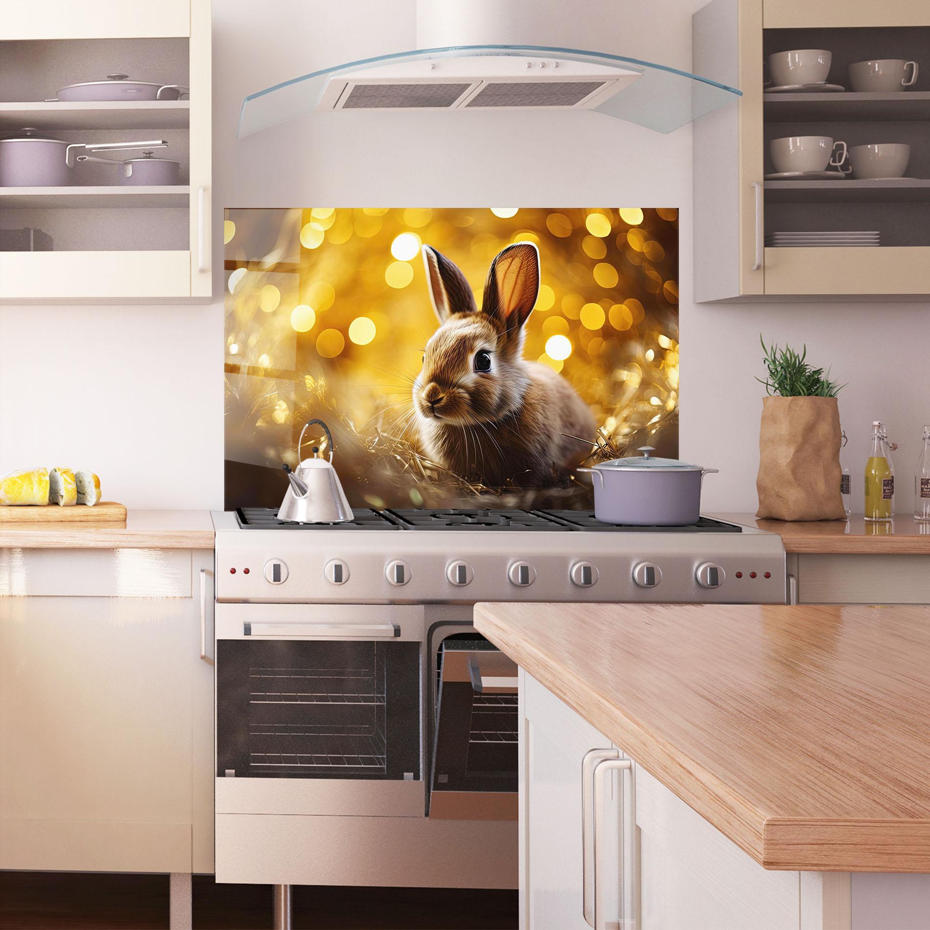 Küchenrückwand Glas Gold Lights Bunny mockup 1