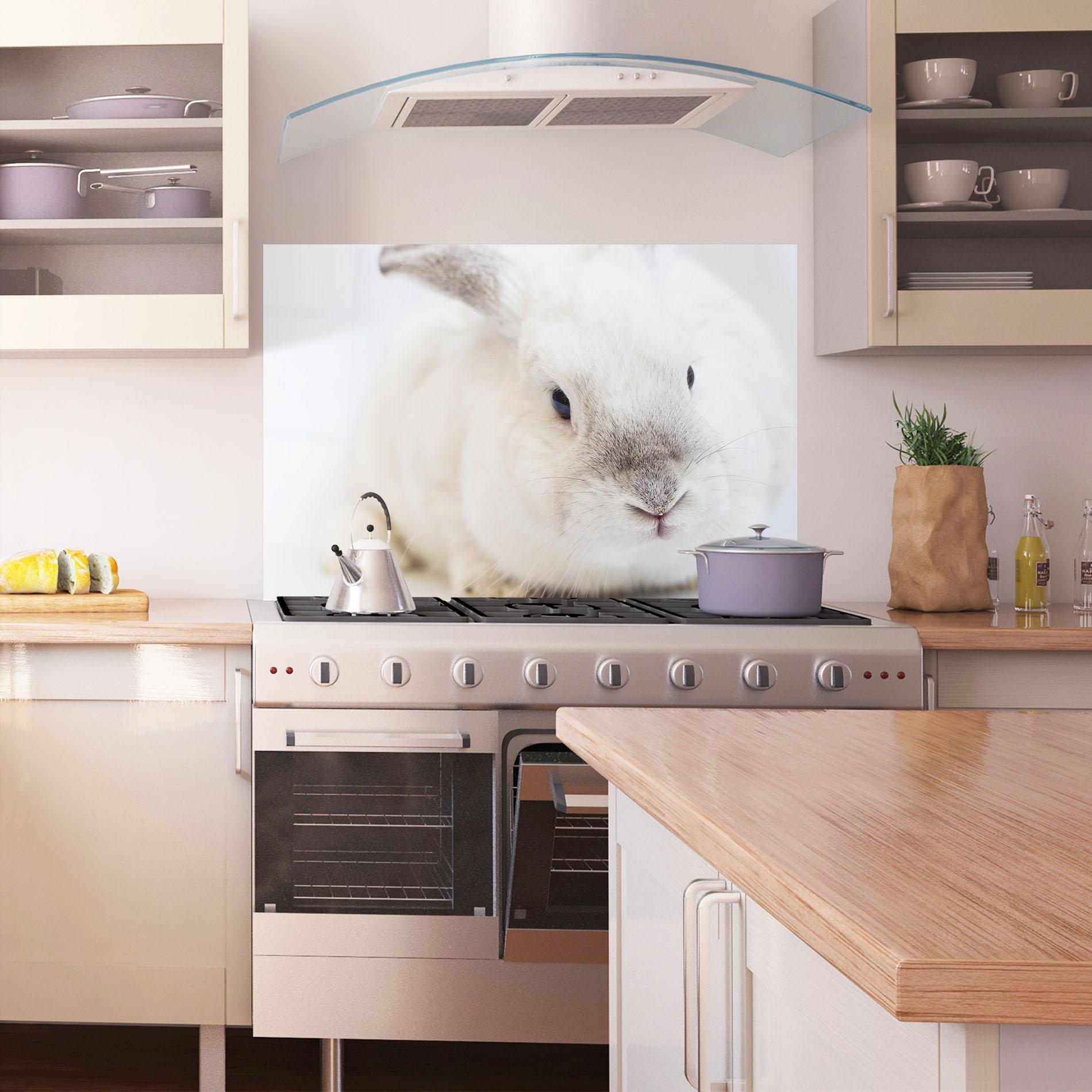 Küchenrückwand Glas Light Grey Bunny mockup 1