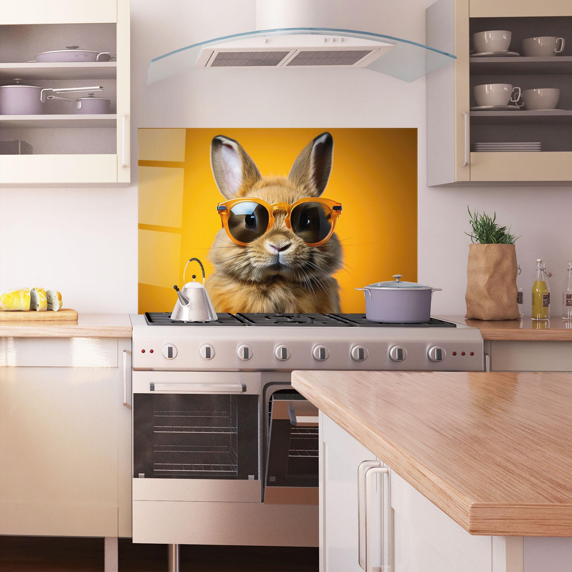 Küchenrückwand Glas Sunglasses Orange Rabbit mockup 1