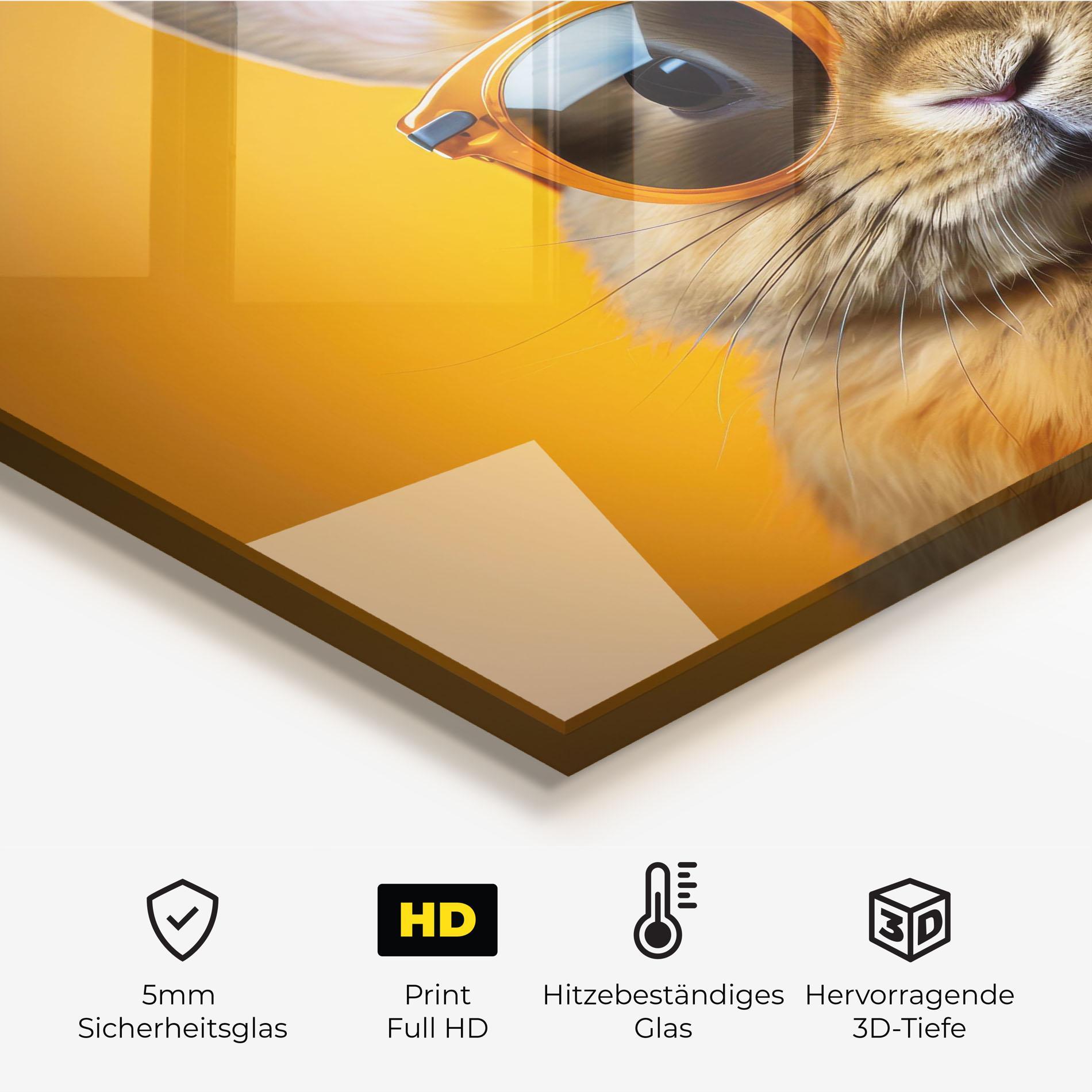 Küchenrückwand Glas Sunglasses Orange Rabbit mockup 2