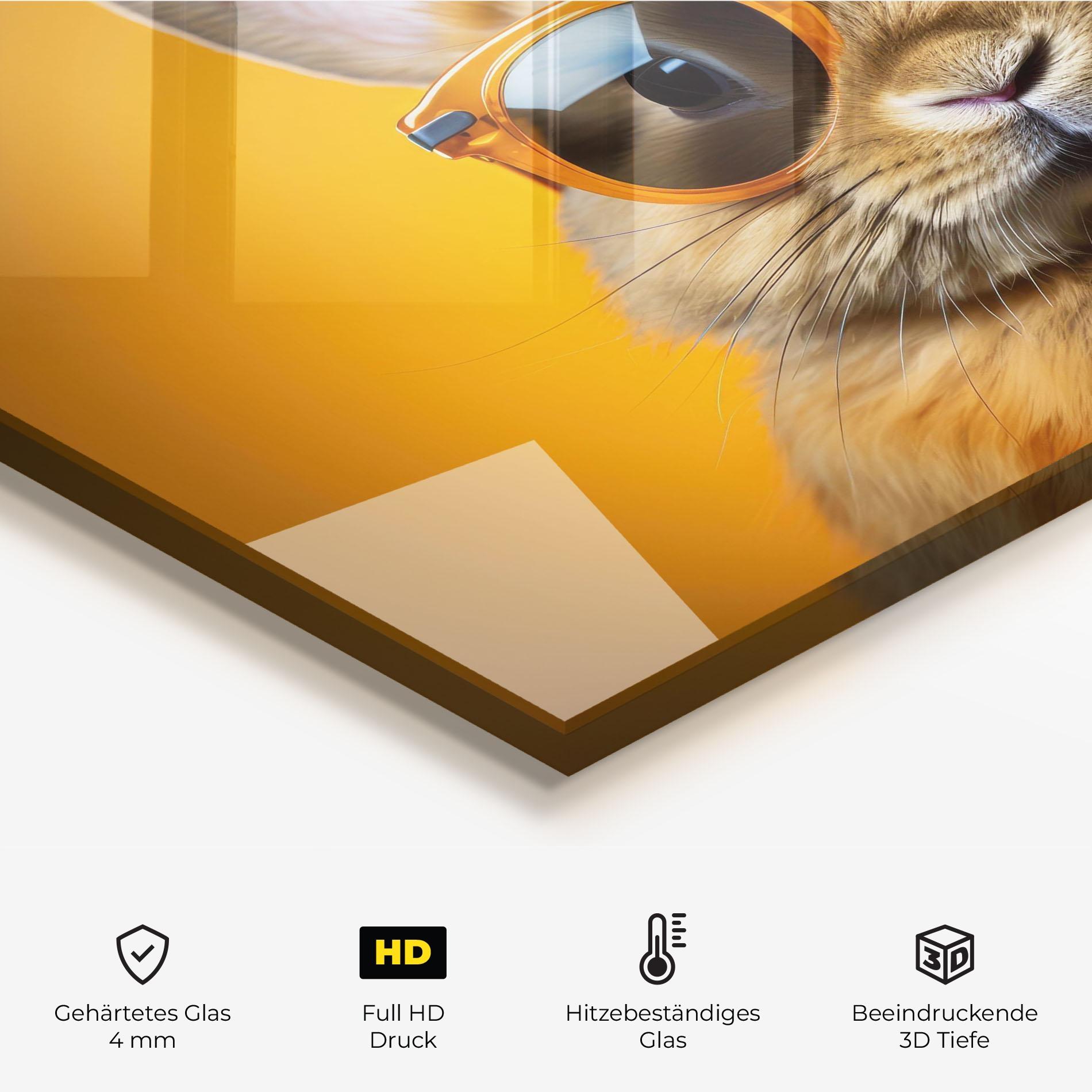 Küchenrückwand Glas Sunglasses Orange Rabbit mockup 2