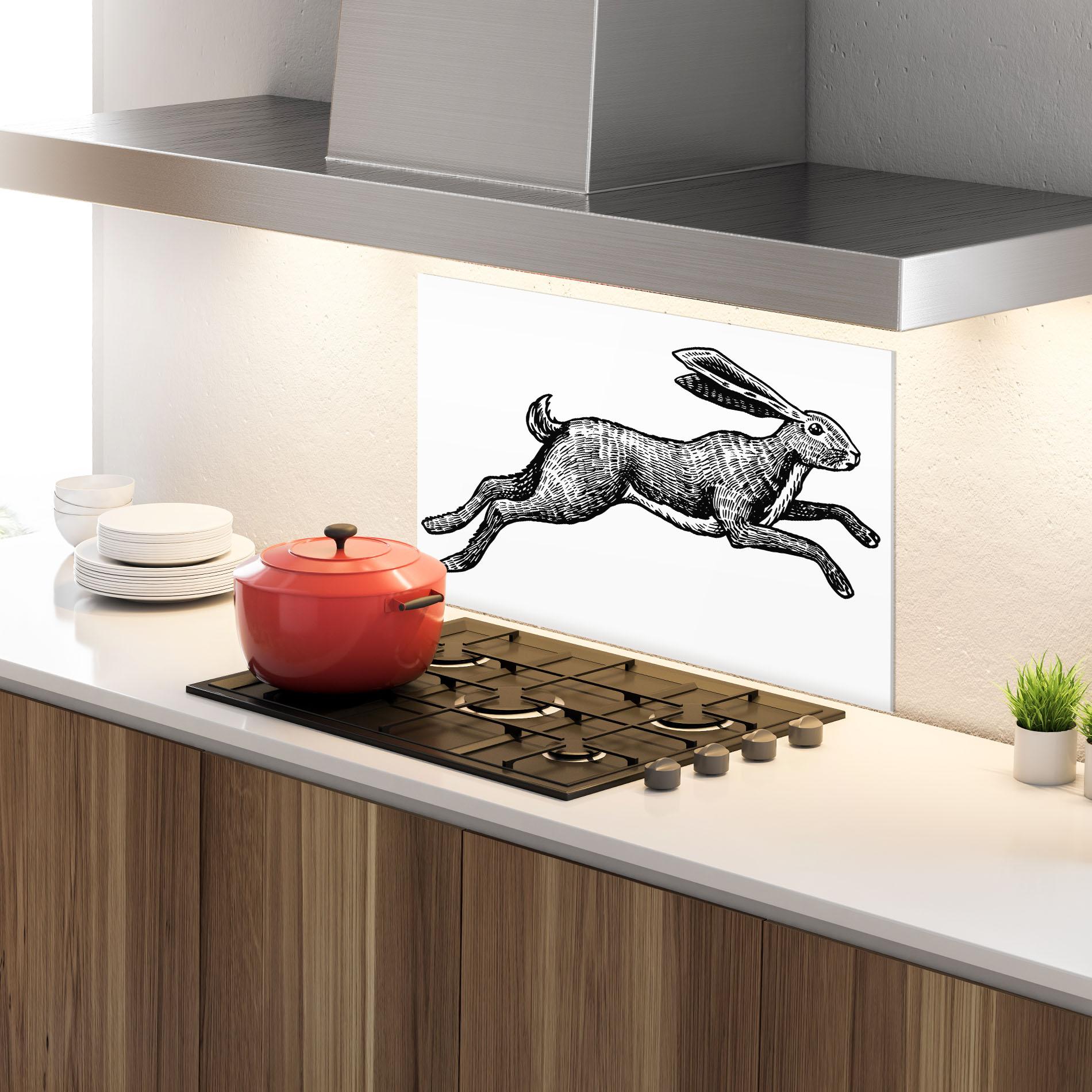 Küchenrückwand Glas Black Line Bunny mockup 4