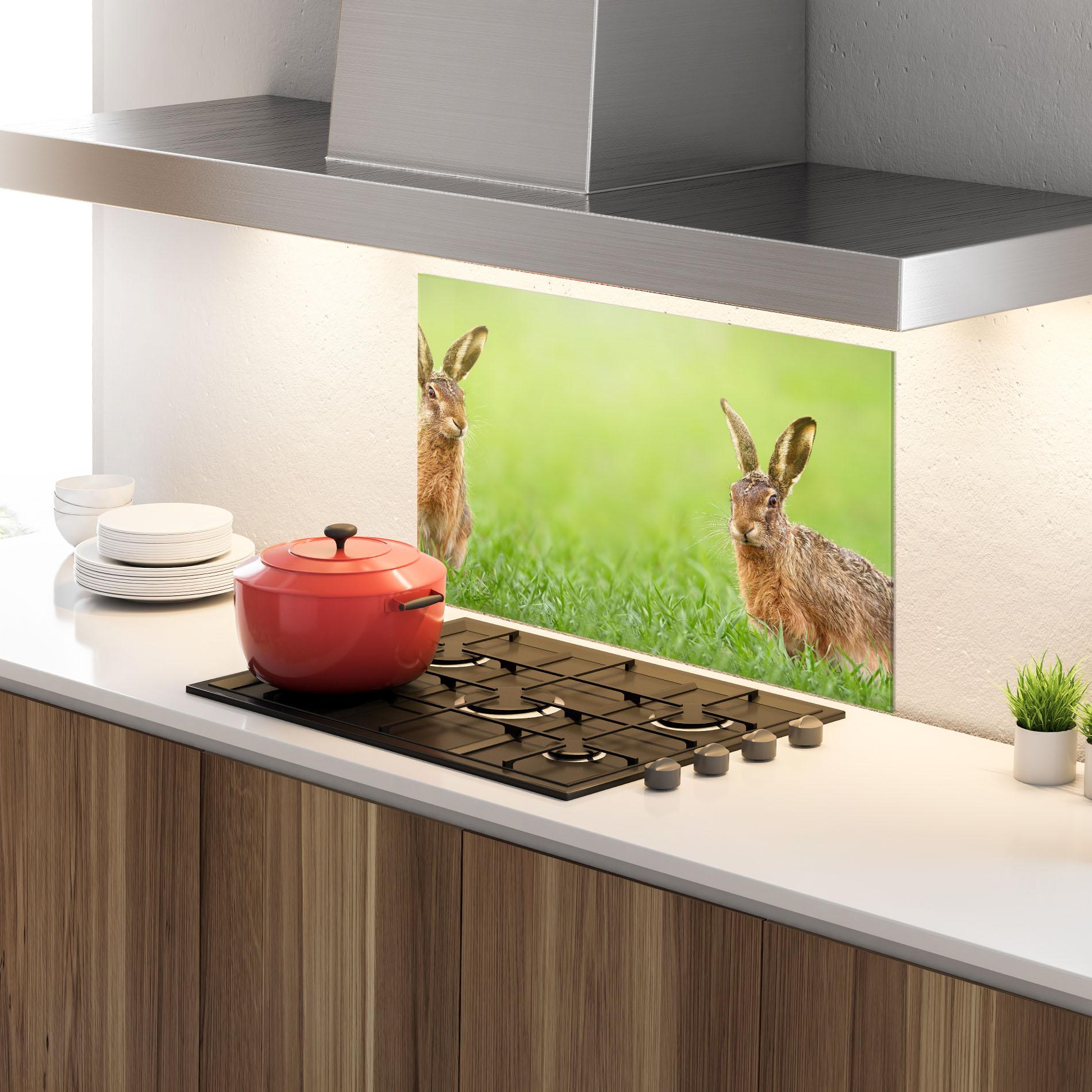 Küchenrückwand Glas Brown Hares mockup 4