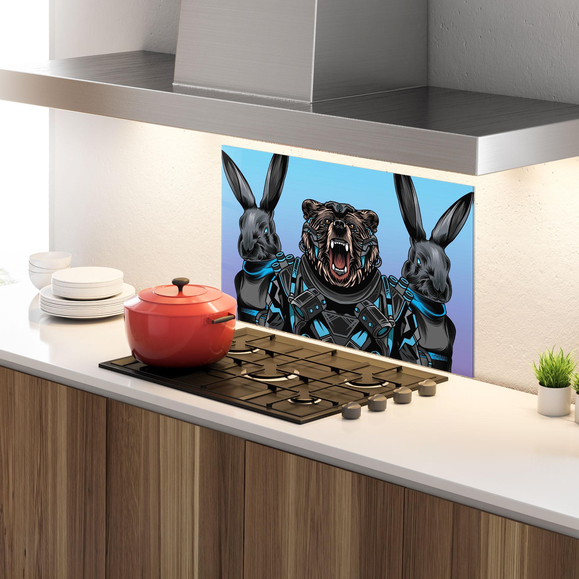Küchenrückwand Glas Bunny Bear mockup 4
