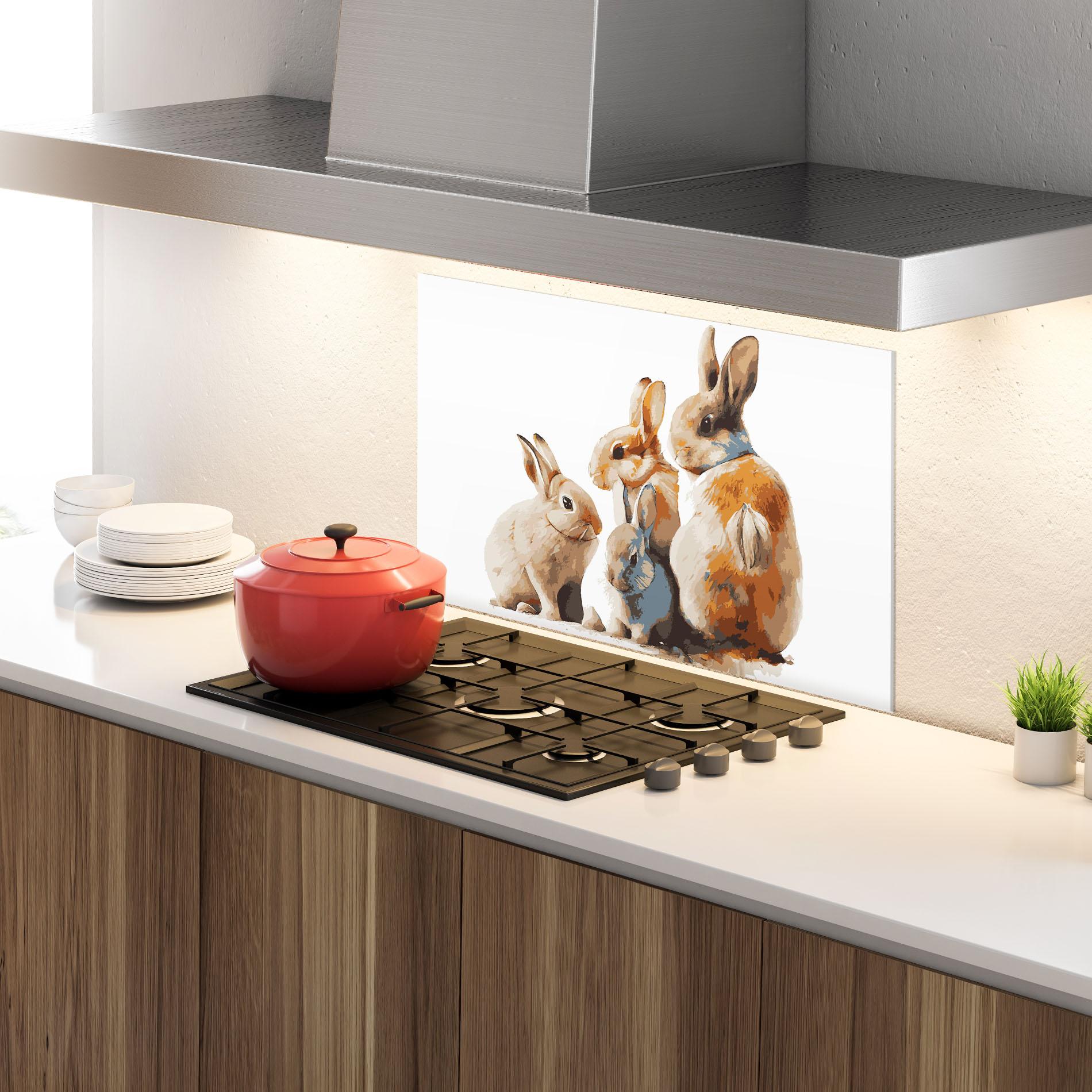 Küchenrückwand Glas Bunny Family mockup 4
