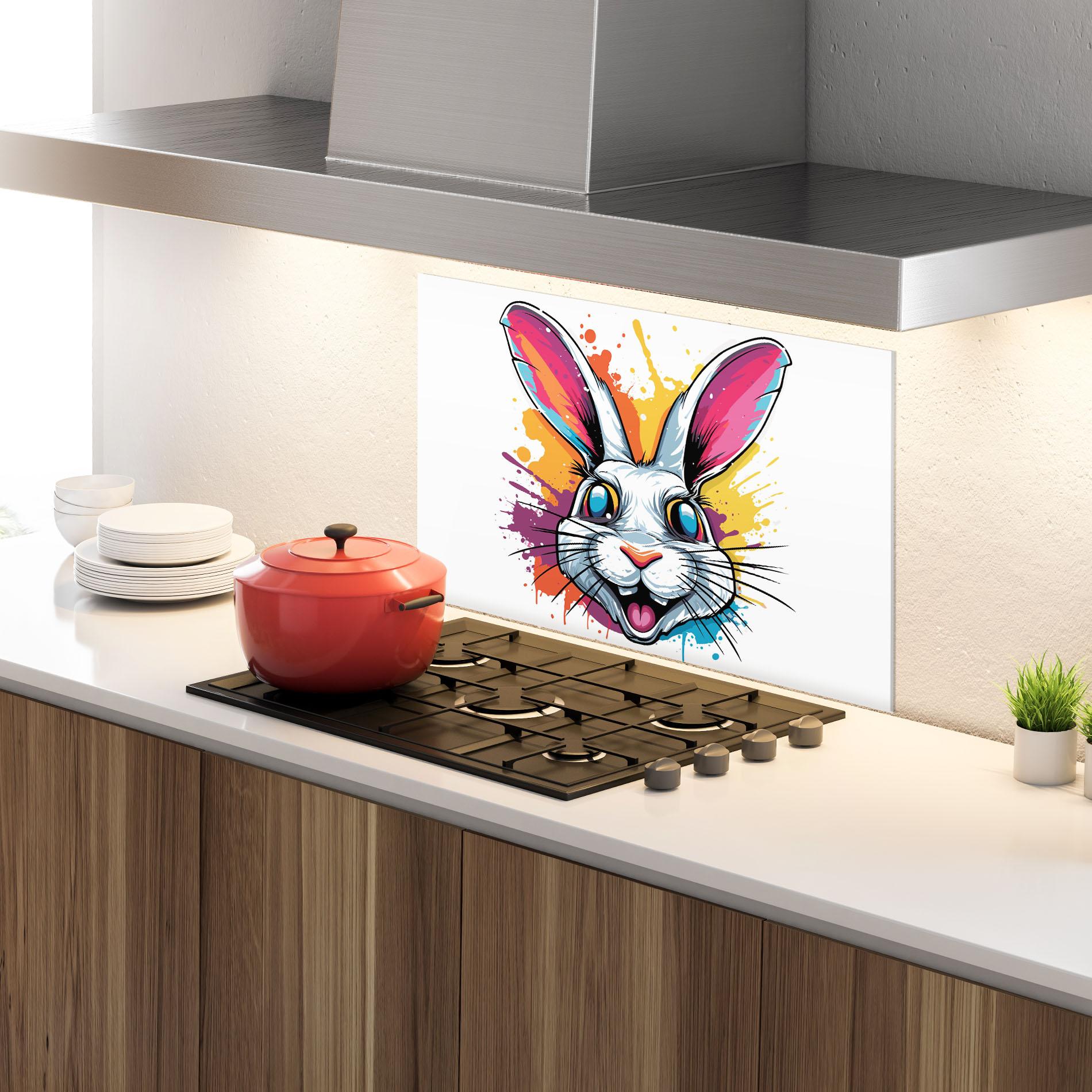Küchenrückwand Glas Crazy Bunny mockup 4