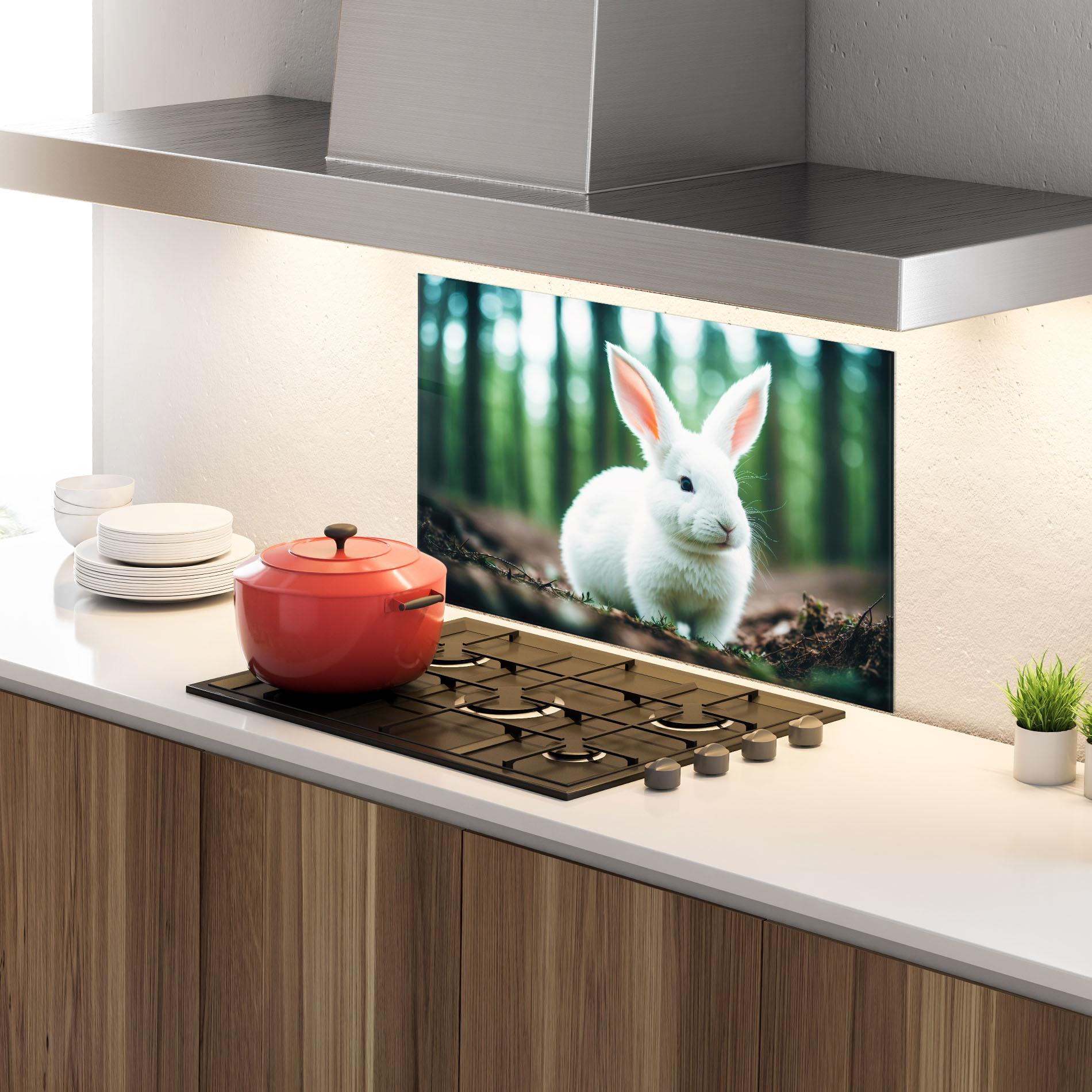 Küchenrückwand Glas Forest Bunny mockup 4