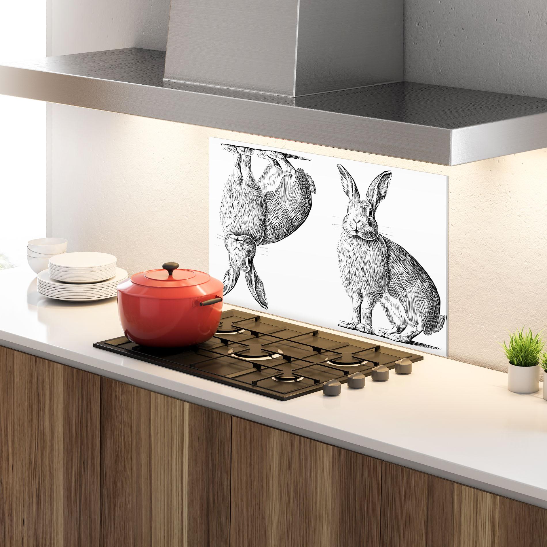 Küchenrückwand Glas Rabbit Sketch mockup 4