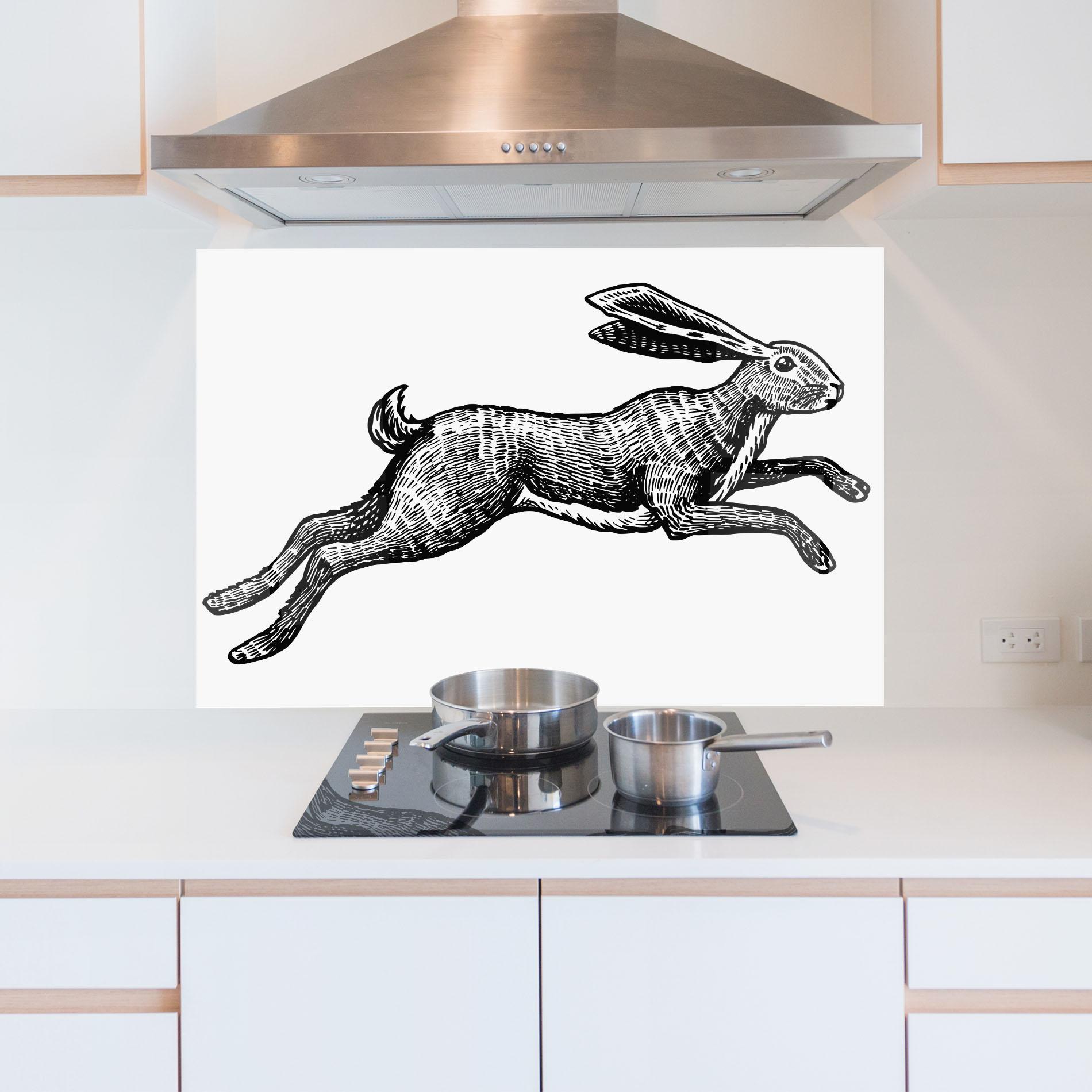 Küchenrückwand Glas Black Line Bunny mockup 5