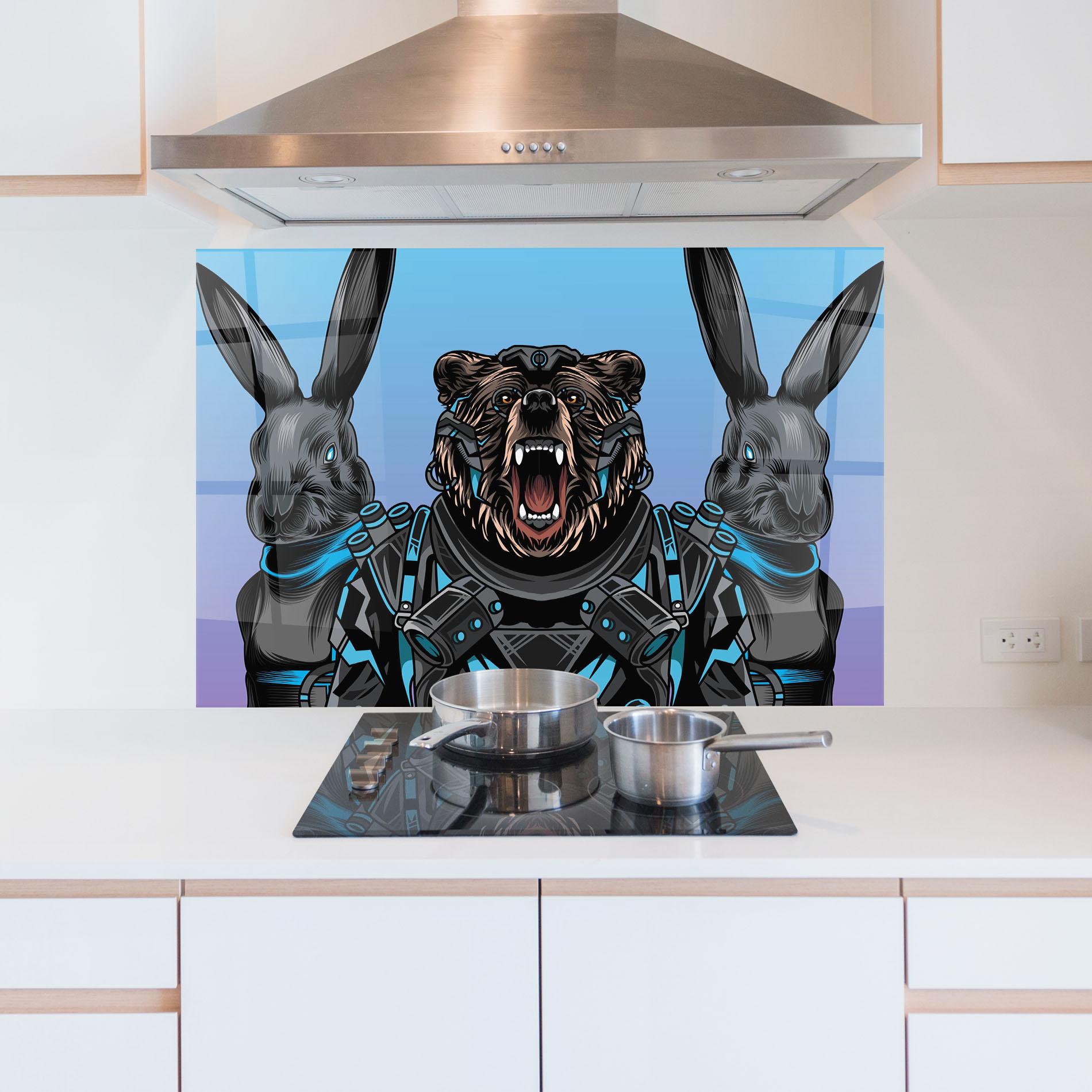 Küchenrückwand Glas Bunny Bear mockup 5