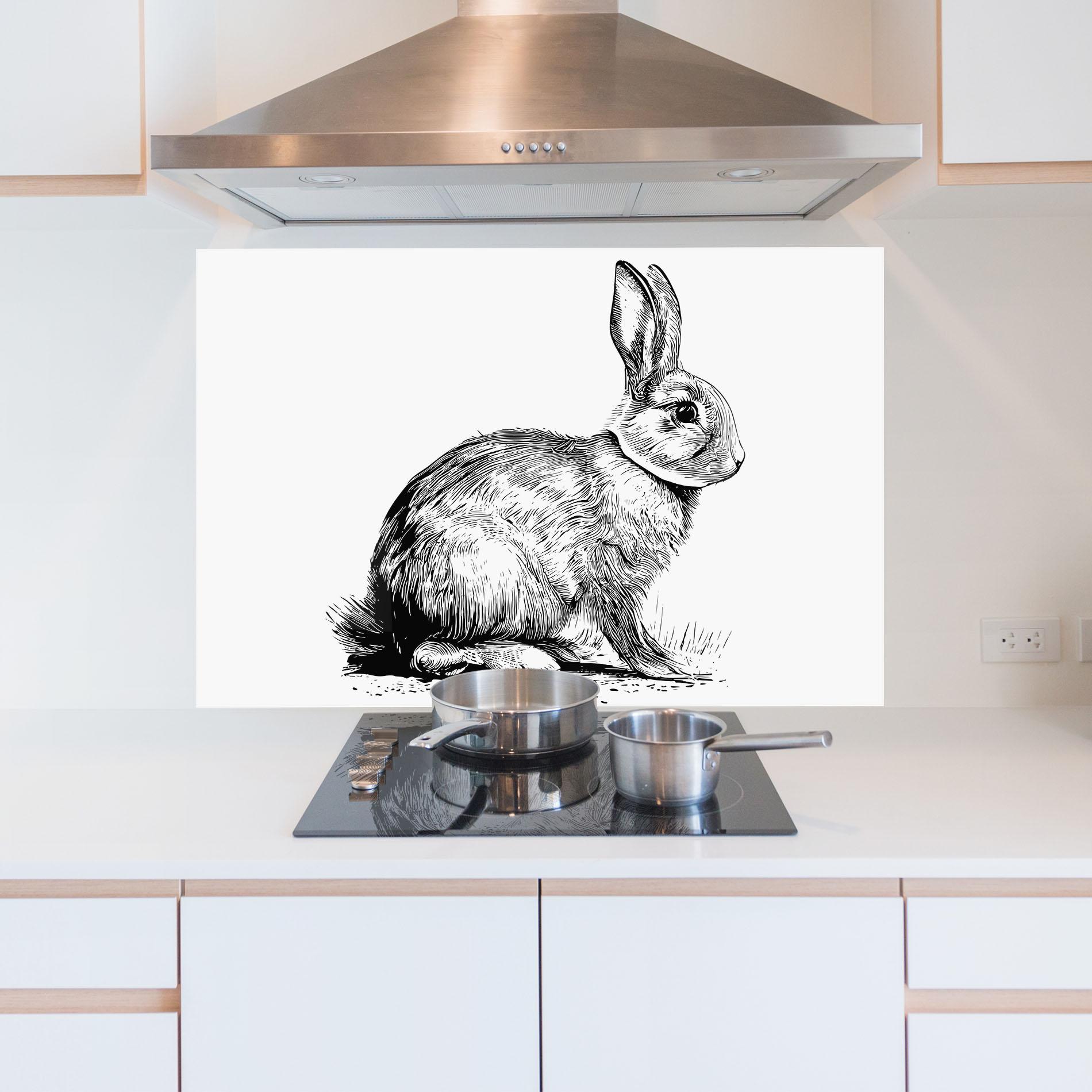 Küchenrückwand Glas Bunny Black Lines mockup 5