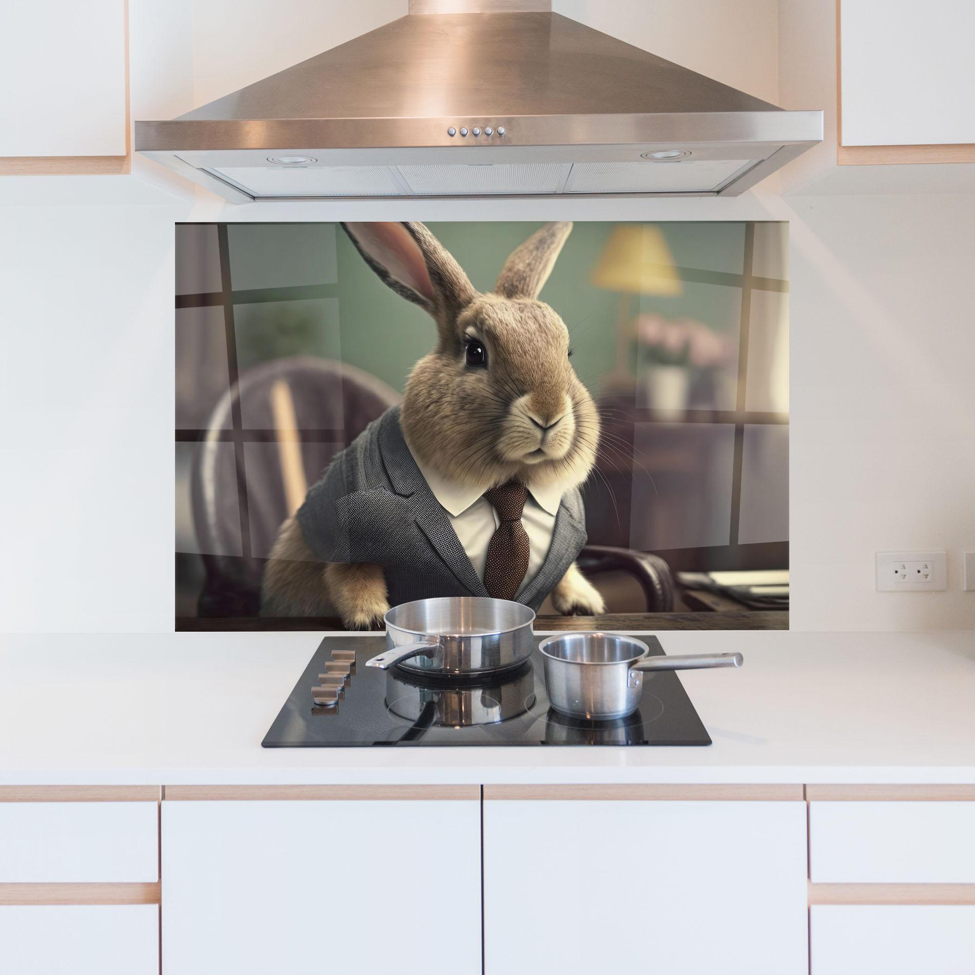 Küchenrückwand Glas Business Suit Bunny mockup 5