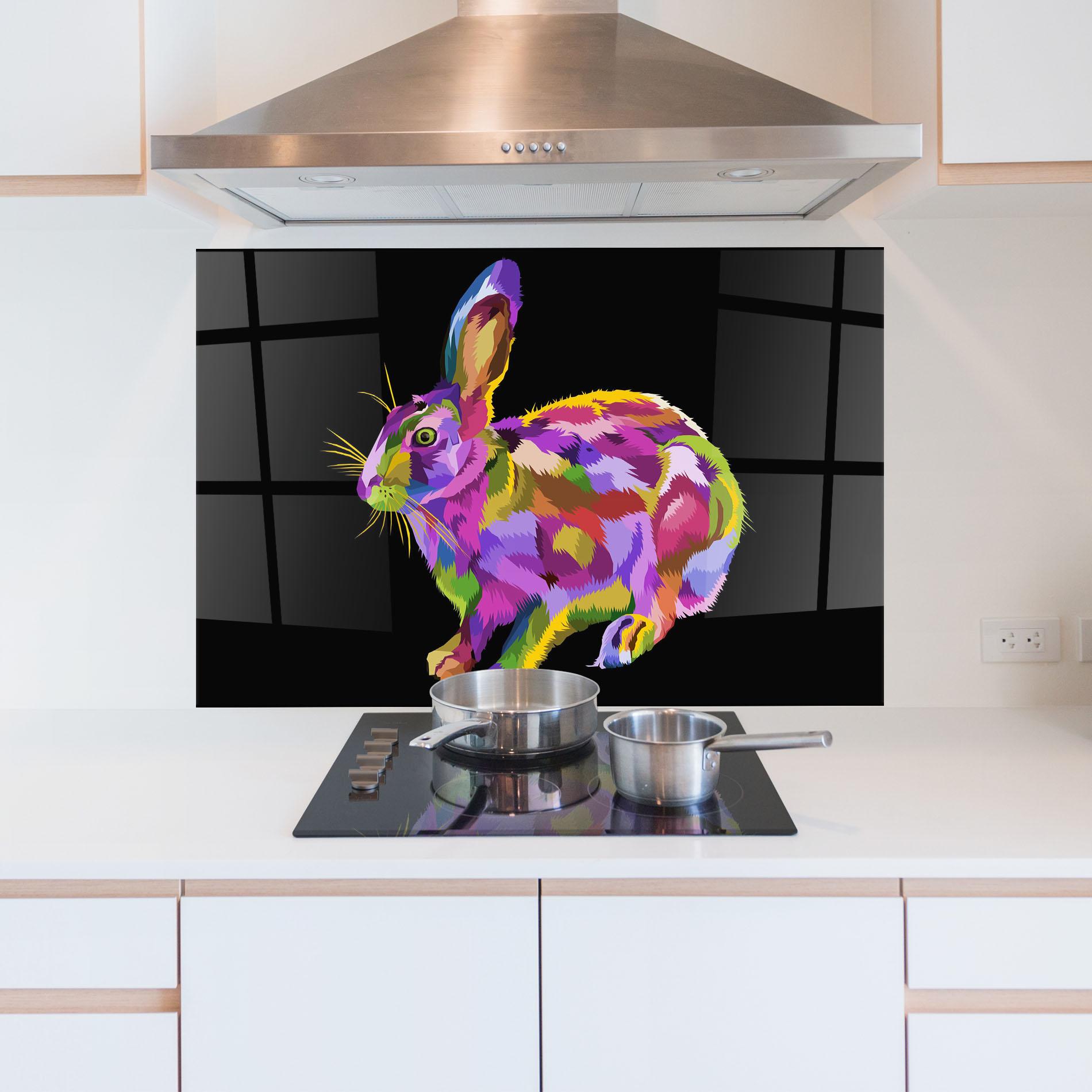 Küchenrückwand Glas Colorful Bunny mockup 5
